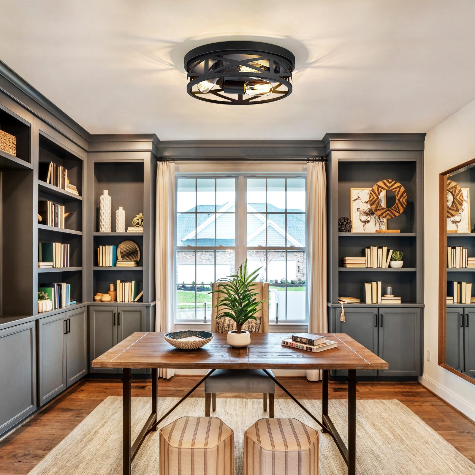 Zhu Yan 13 Inch Farmhouse Ceiling Light Fixture,3-Light Hallway Light Fixtures Ceiling,Black Flush Mount Ceiling Light,Light Fix