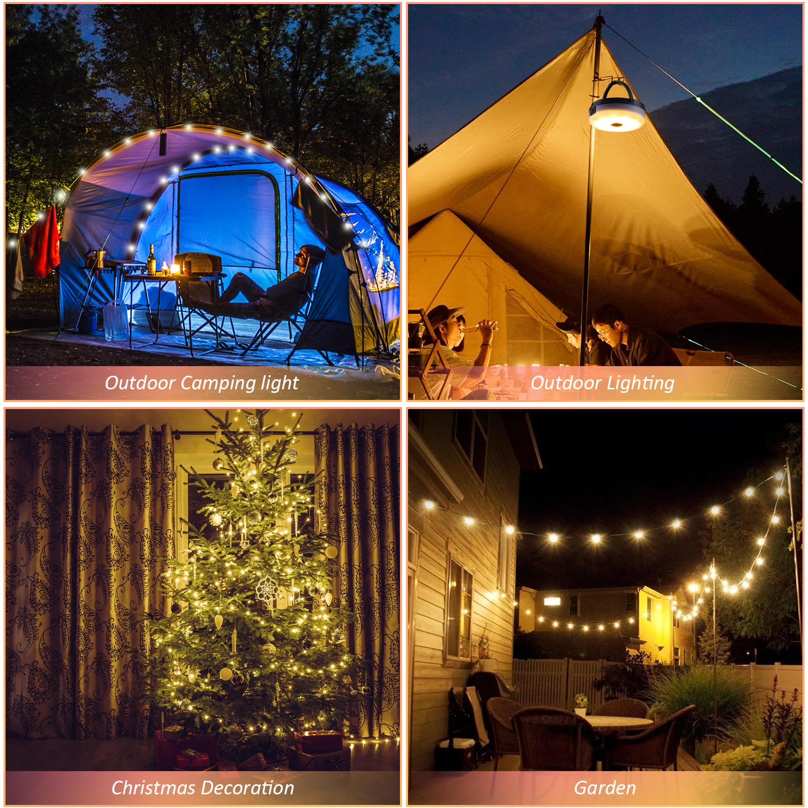 UOUNE Solar Camping String Lights, 39.4FT, Waterproof, 8 Lighting Modes, Rechargeable, Remote Control, Green & White, Model HG04776