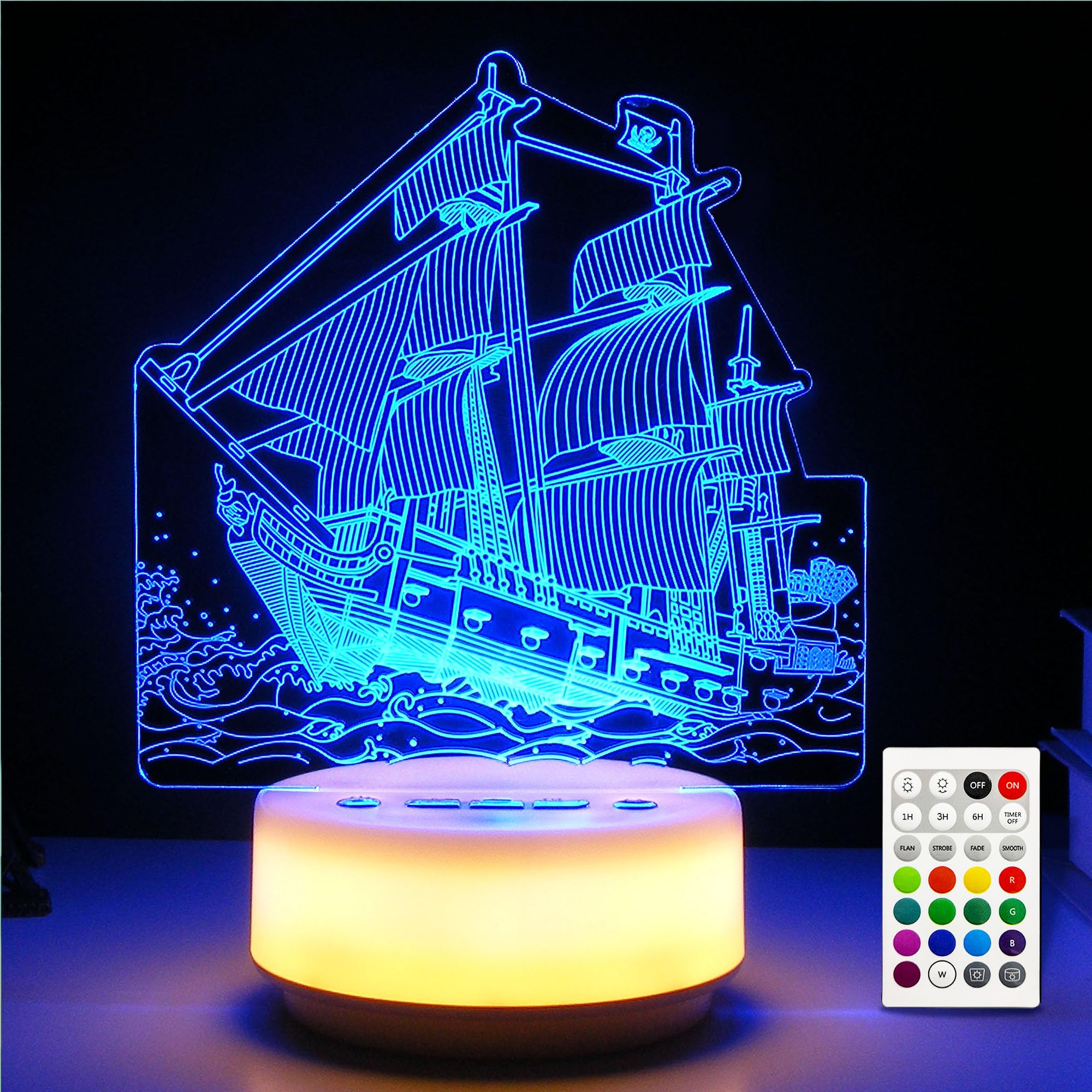 Pirate Ship Gifts Night Light for Kids,Pirate Toys Ship Night Light 14 Colors LED Decoration Lamp with Remote Control & Entity K
