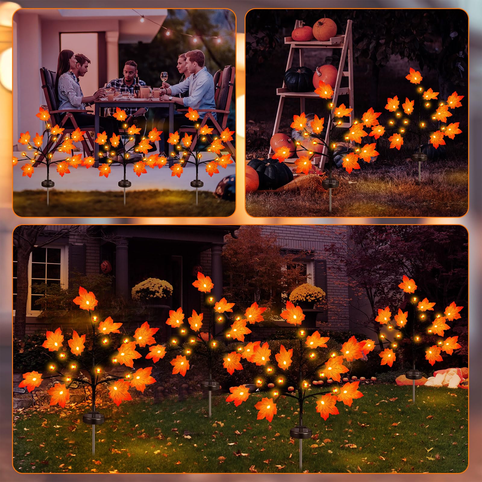 Rossesay 4 Pack Outdoor Fall Solar Lights Decorations Thanksgiving Waterproof Orange Maple Leaf Lights  Autumn Artificial Tree For Halloween Christmas Party Yard Garden Decor  10 Led 8 Modes