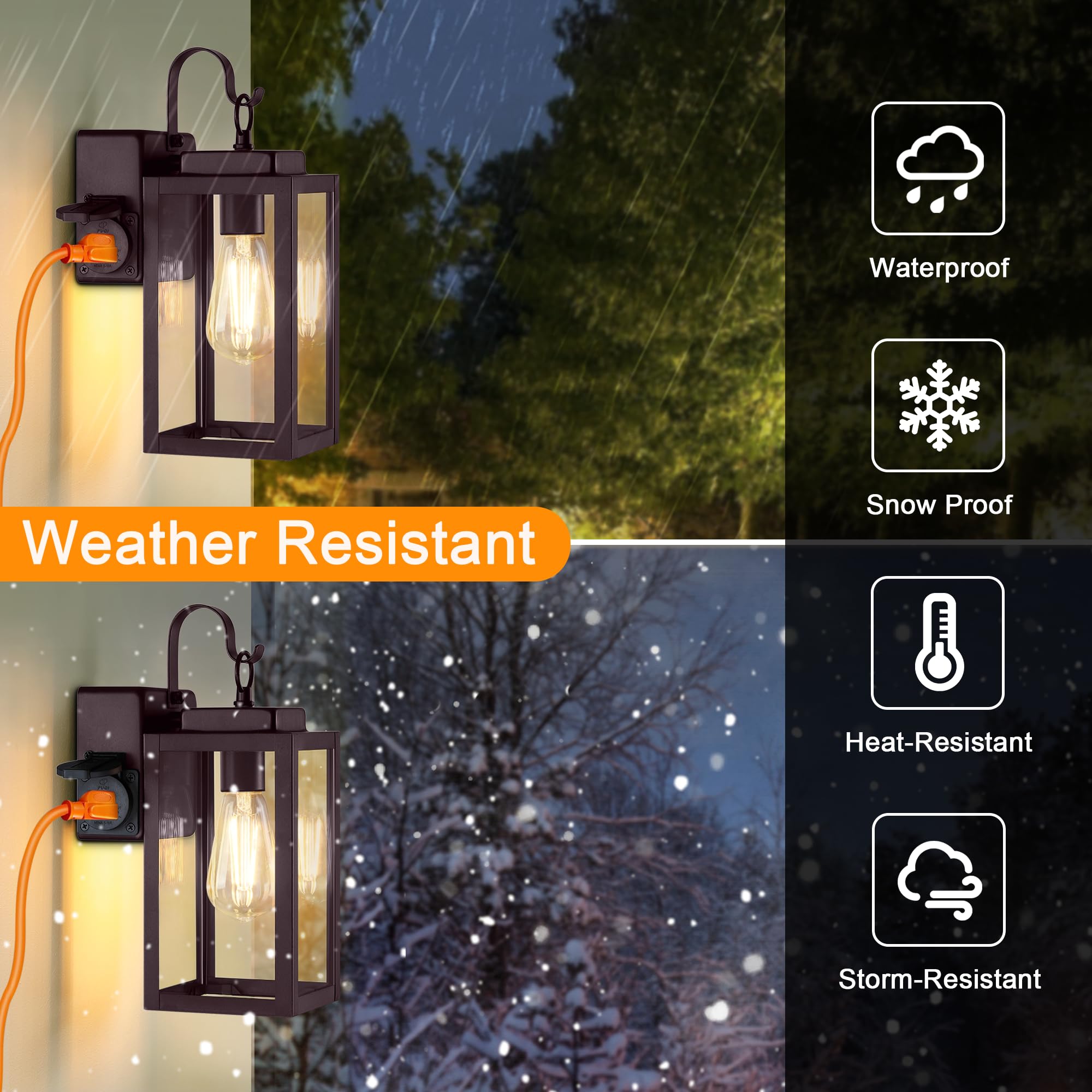 Vuaa 2 Pack Porch Lights With Ul Certified Outlet, Modern Outdoor Wall Sconces Exterior Lighting Fixtures Waterproof, Outside Li