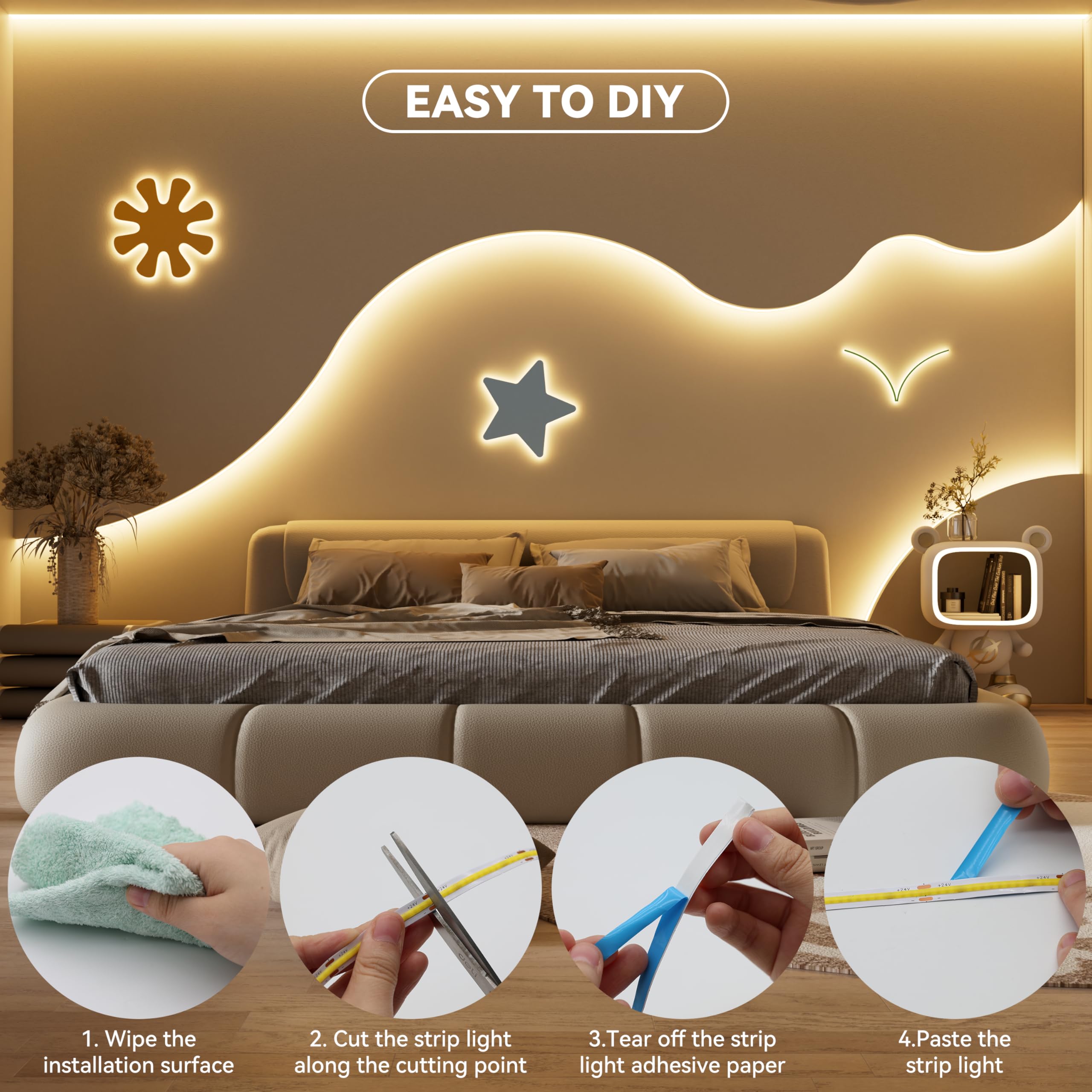 Miwise Cob Led Strip Light 20Ft/6.1M Cri 90+ Warm White 2700K High Lumen Super Bright Flexible Dc24V Led Tape Light For Cabinet Home Office Diy Lighting Projects(Adapter&Controller Not Included)