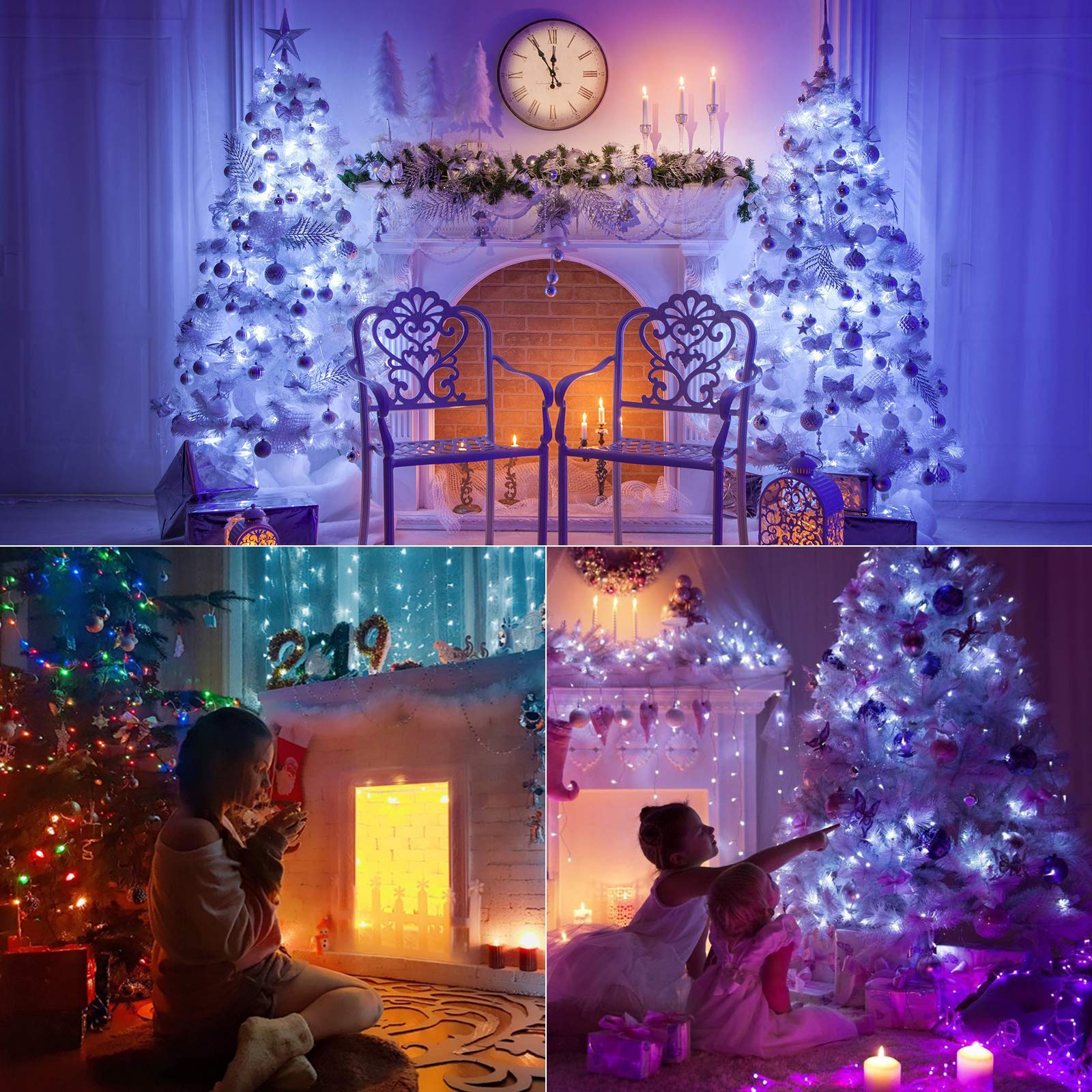 Brizlabs Cool White & Multicolor Christmas Lights, 180Ft 500 Led Color Changing String Lights, 11 Modes Christmas Tree Lights Wi