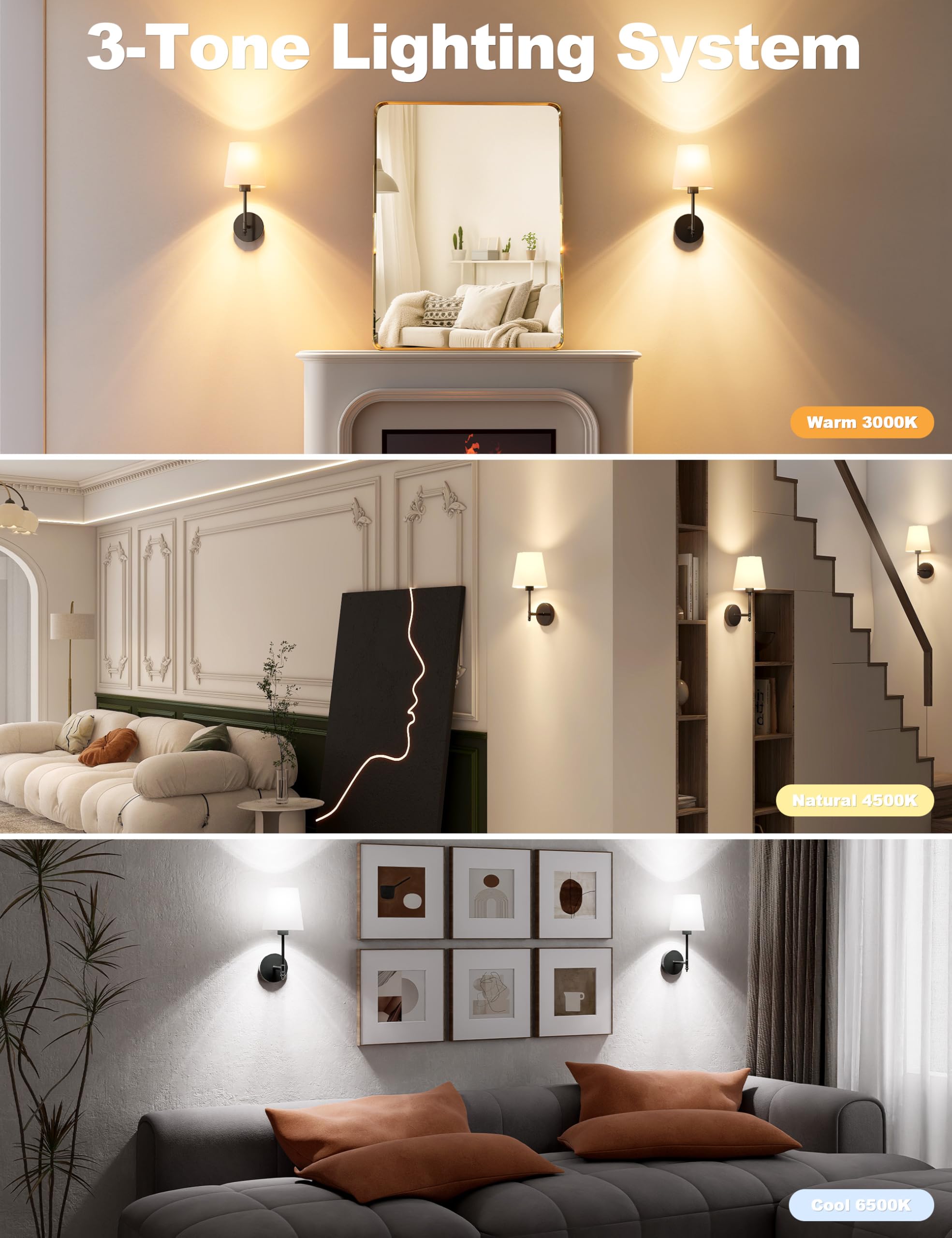 JOFIOS Battery Operated Wall Sconce Set of 2, Black, Dimmable Detachable Bulbs, 14.5 inch, Model JFS61310