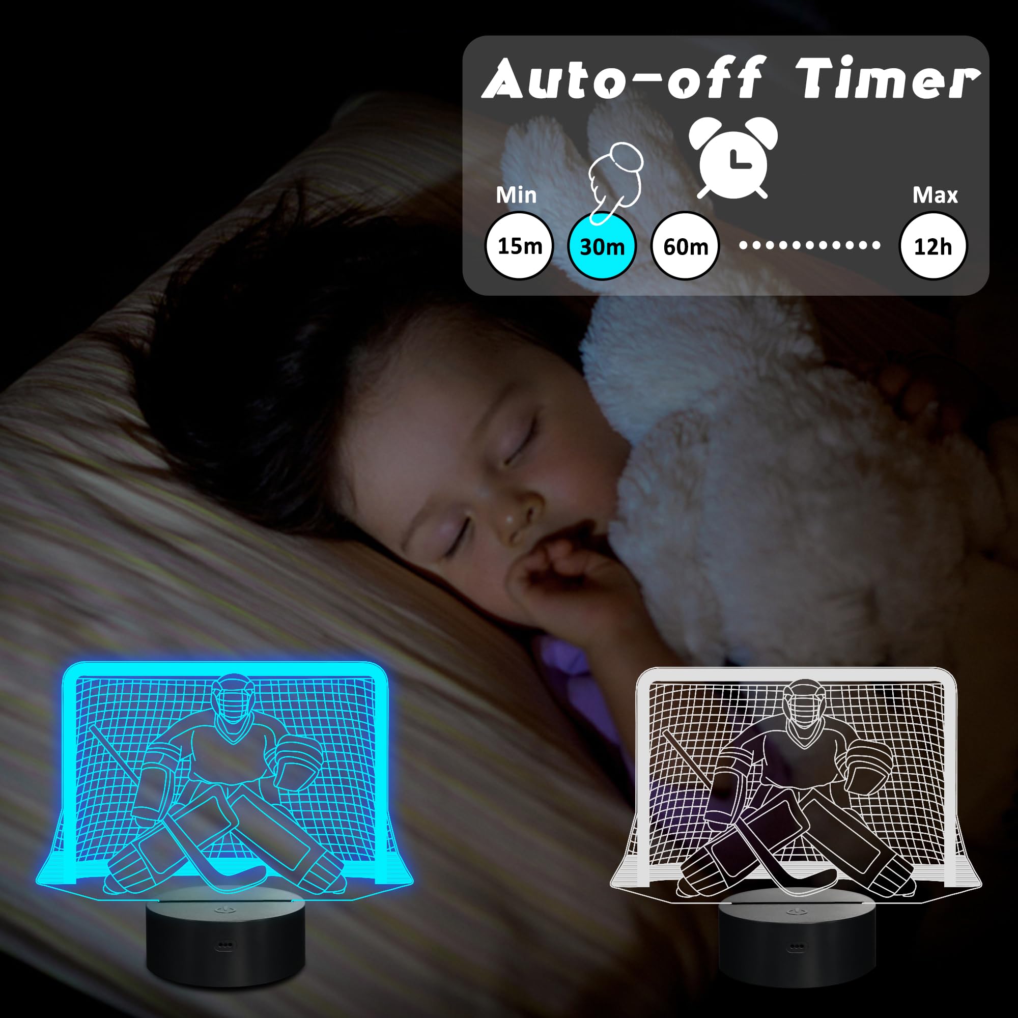 Coolgift Mart Ice Hockey Night Light, 3D Led Optical Illusion Lamp With Remote Control And Timer, Perfect Christmas And Birthday