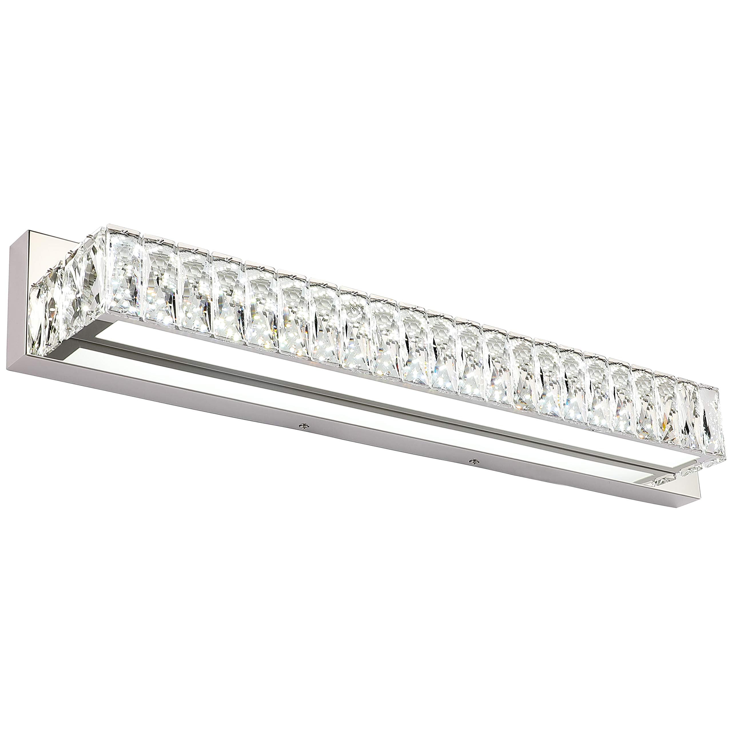 ZUZITO 30 Inch LED Bathroom Vanity Lighting Fixture, Polished Chrome with K9 Crystals, Dimmable, Model 7500-760mm-6200k