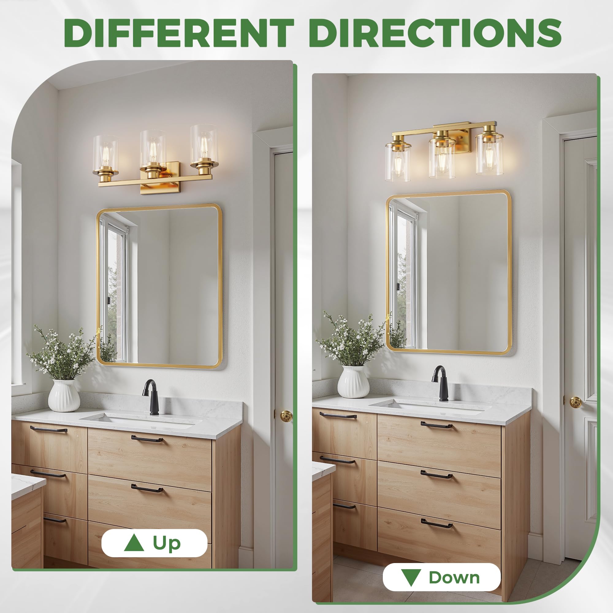 Doresshop 17 Inch Bathroom Light Fixtures  3-Light Copper Bathroom Lighting Fixtures Over Mirror With Clear Glass Shade  Vanity Lights For Living Room Bedroom