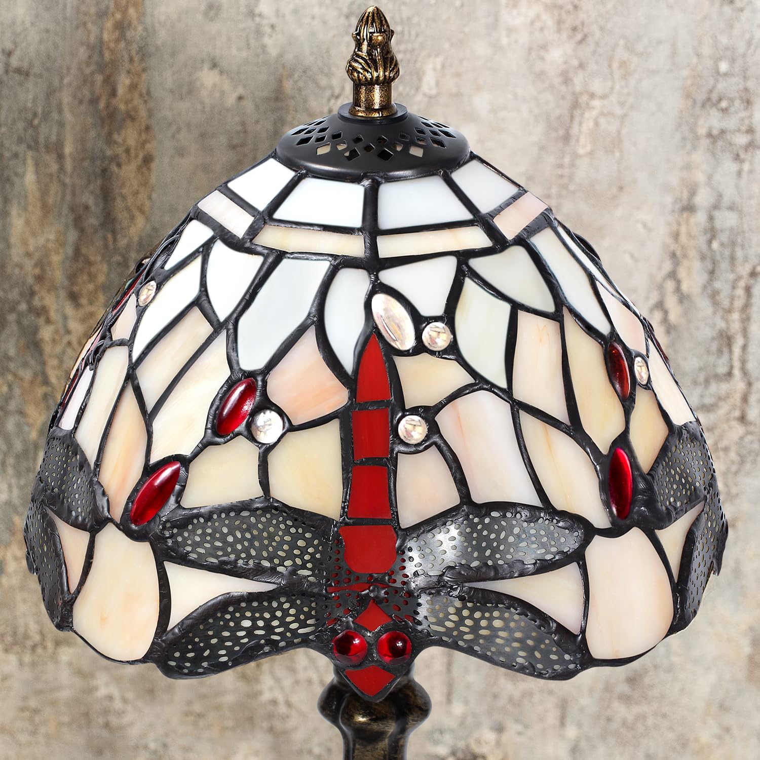 MIAOKE Stained Glass Table Lamp, Handmade Night Light, Pale White Dragonfly, Antique Style for Living Room and Bedroom