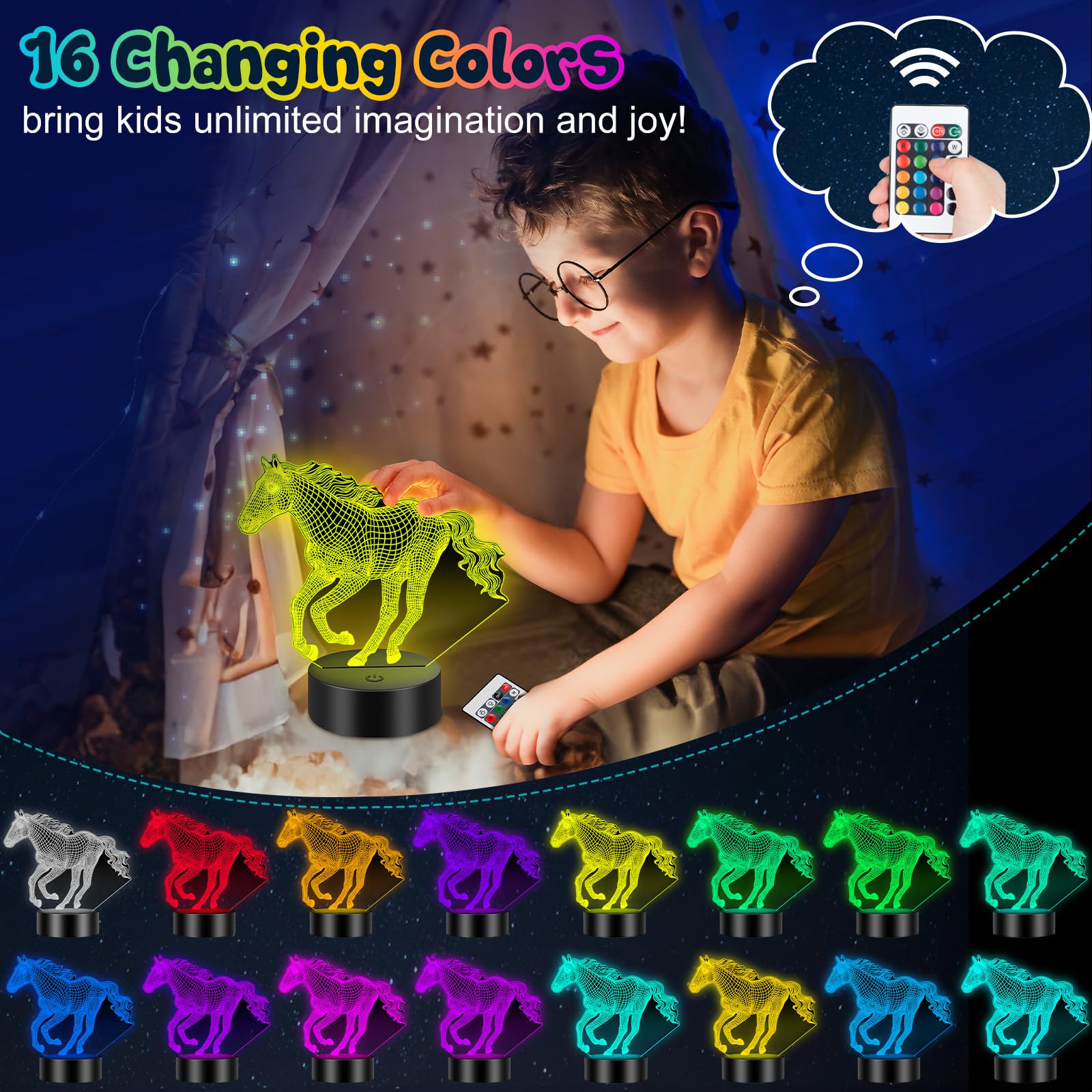 Linkax 3D Illusion Night Light & Soccer Gift For Teens  Boys & Kids - 8 To 12 Year Olds - Football Accessories & Room Decor (Horse)