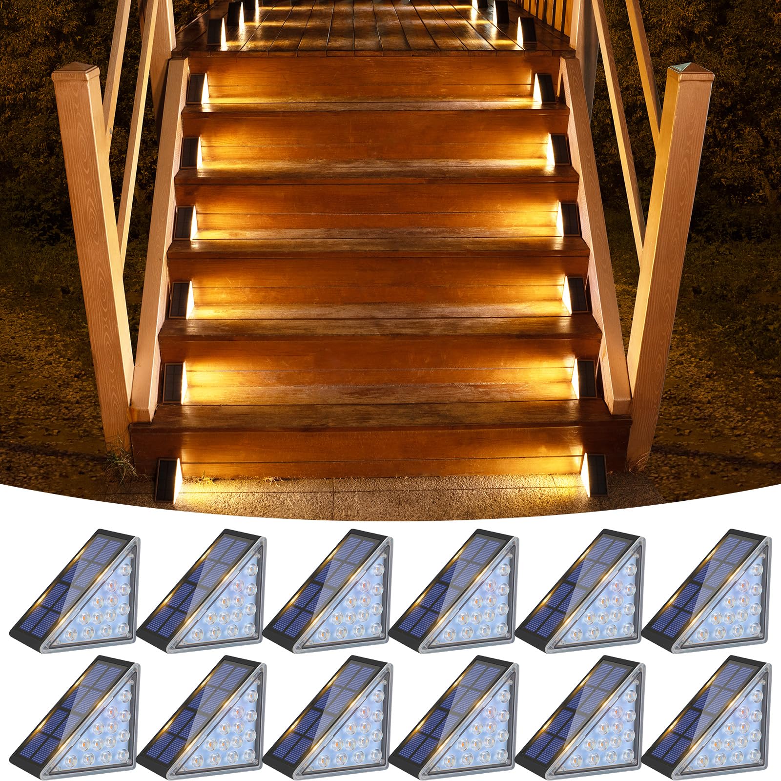 VOLISUN Solar Step Lights, Waterproof IP67, 80 Lumen, 12 Pack, Black, LED Outdoor Stair Lighting for Porch and Patio