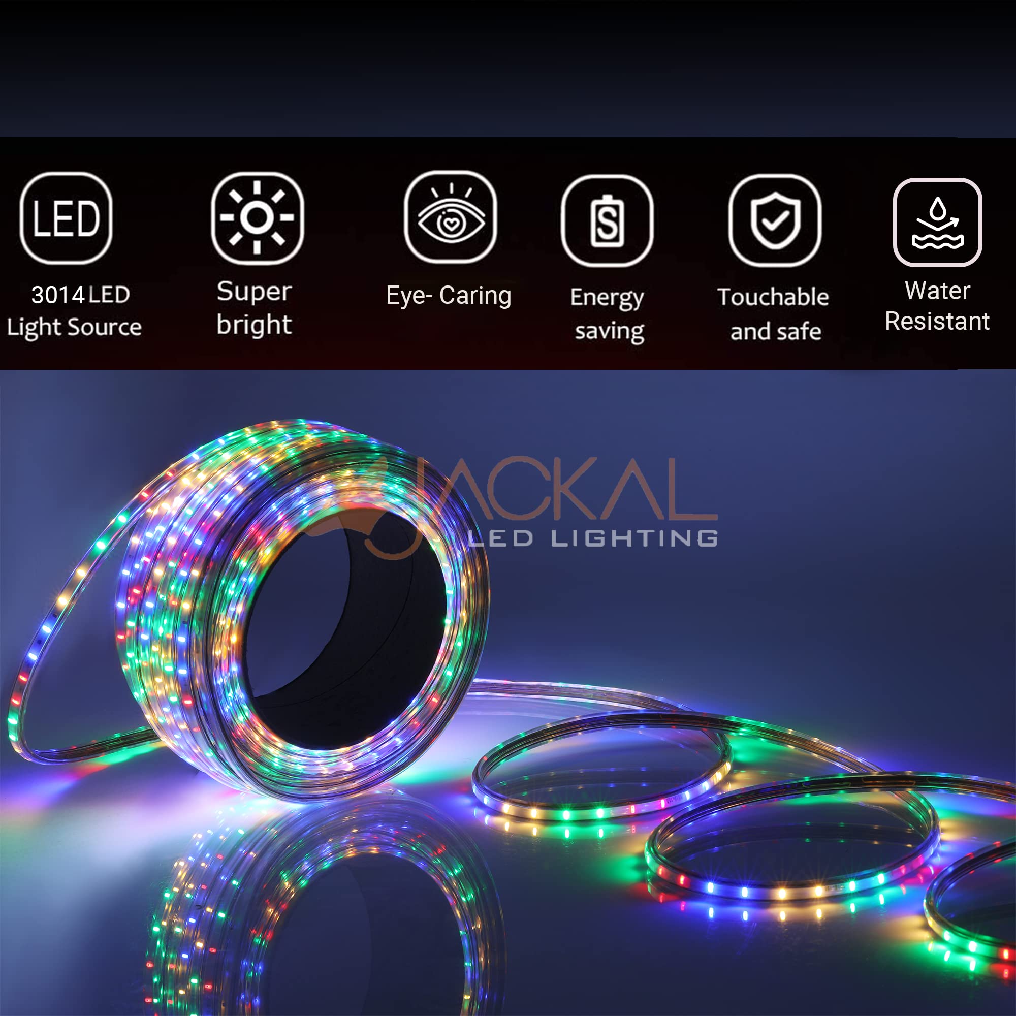 JACKAL 45 Meter Multicolour Diwali Outdoor/Indoor LED Rope Light Pipe Light with Short Circuit Resistant Connector | Perfect for