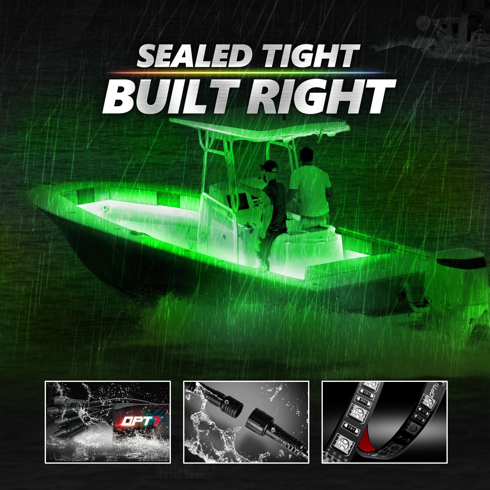 OPT7 Aura Marine Boat LED Lights Kit, 48" RGB Waterproof Light Strip, App & Remote Control for Night Fishing & Deck Lighting