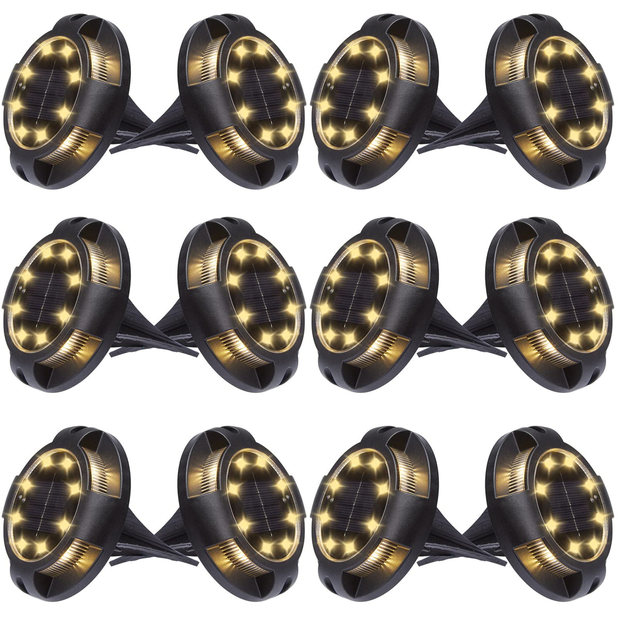 K.E.J. 12 Pack Warm White Solar Lights - Waterproof Outdoor Garden Landscape Lighting