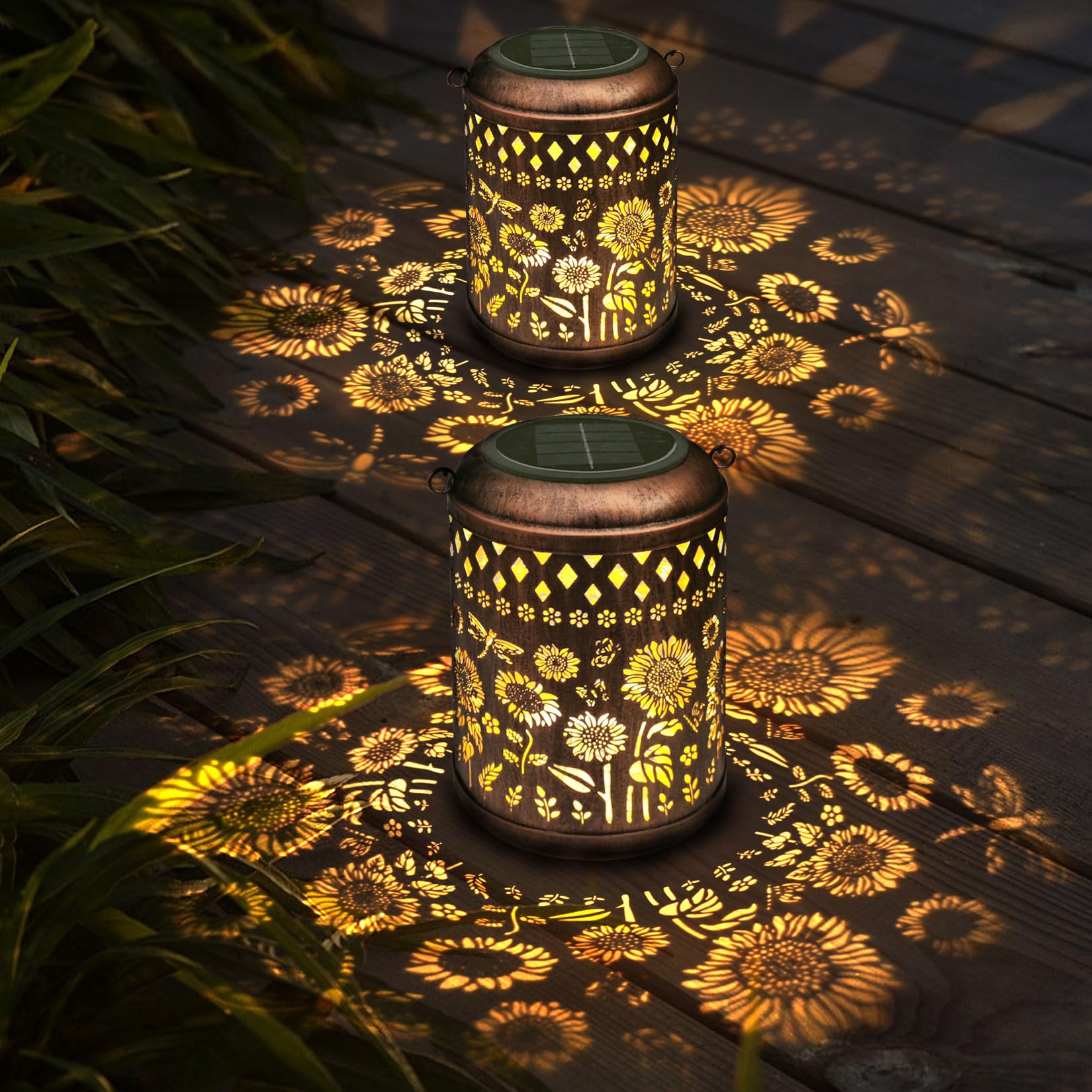 Solar Lanterns Sunflower Dragonfly Butterfly Lights Outdoor Decor Hanging Lantern Waterproof Metal Led Garden Decor Decorative,Y