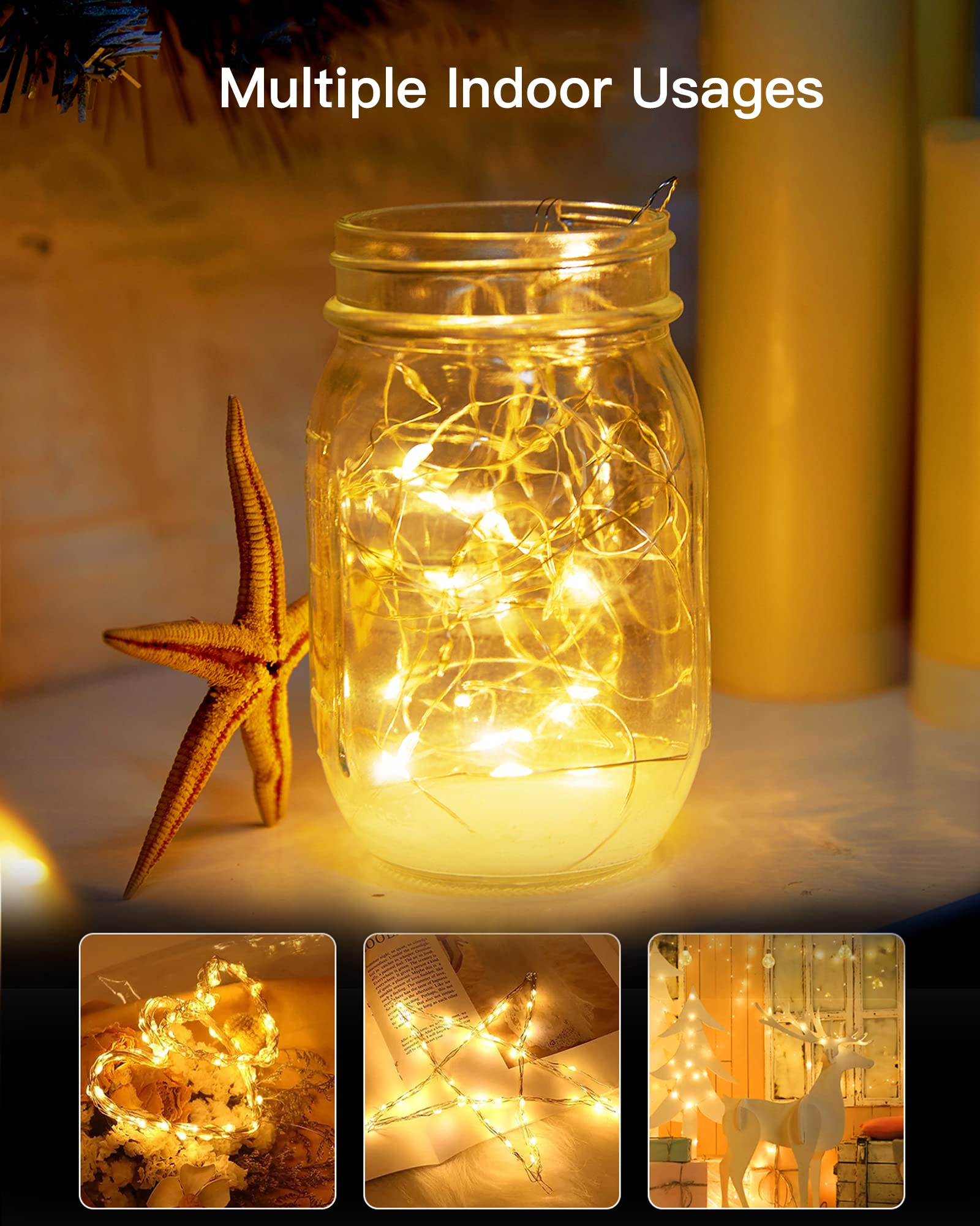 Brightown Solar String Lights, 400 LED, 132 Ft, 8 Modes, Waterproof, Warm White, Copper Wire, Model JS-TLEDX