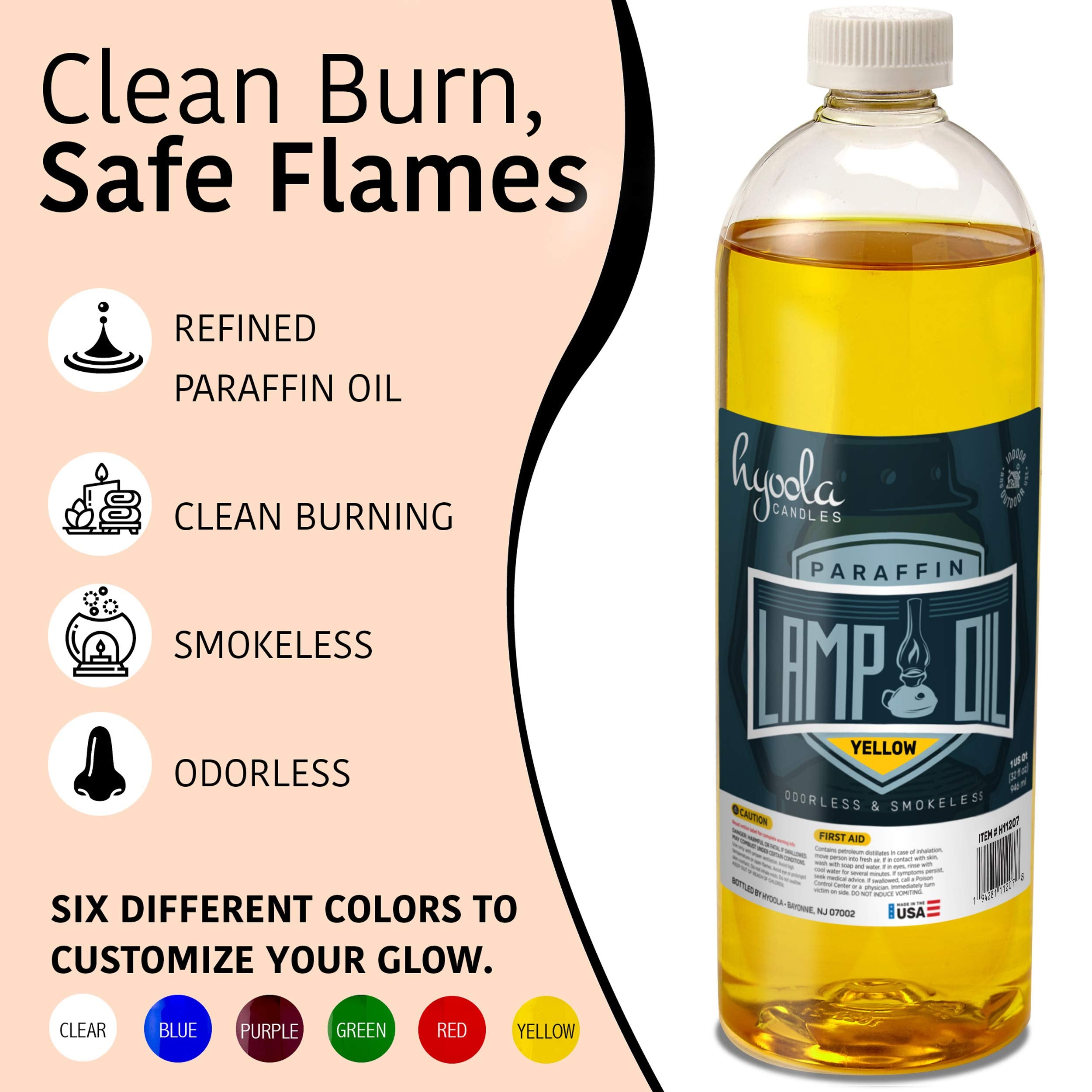 Liquid Paraffin Lamp Oil - Yellow Smokeless, Odorless, Ultra Clean Burning Fuel for Indoor and Outdoor Use - Highest Purity Avai