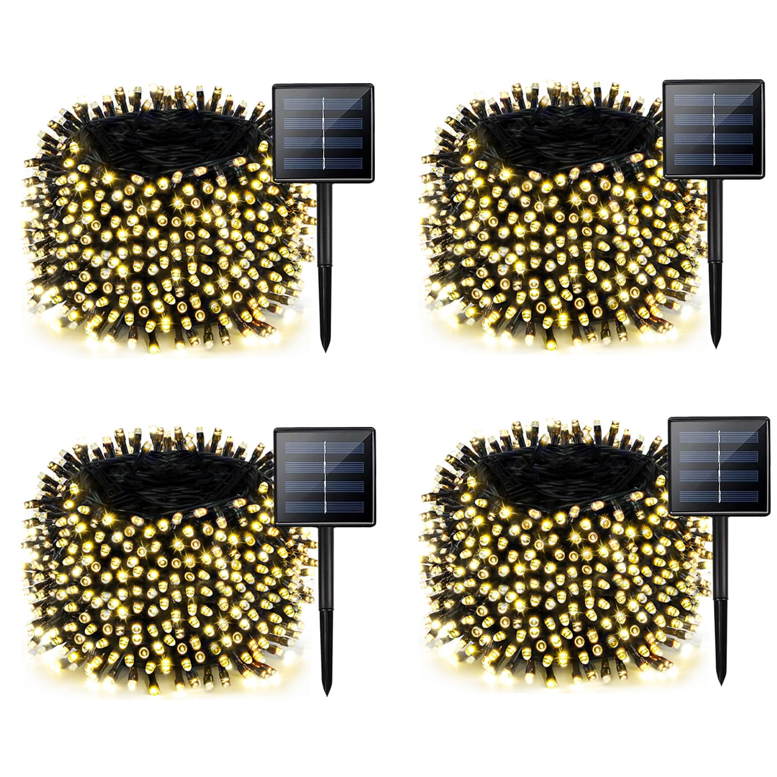 Albelt 4 Pack Solar Christmas Lights, 480 LED, 170 FT, Warm White, 8 Modes, Waterproof String Lights for Outdoor Decorations