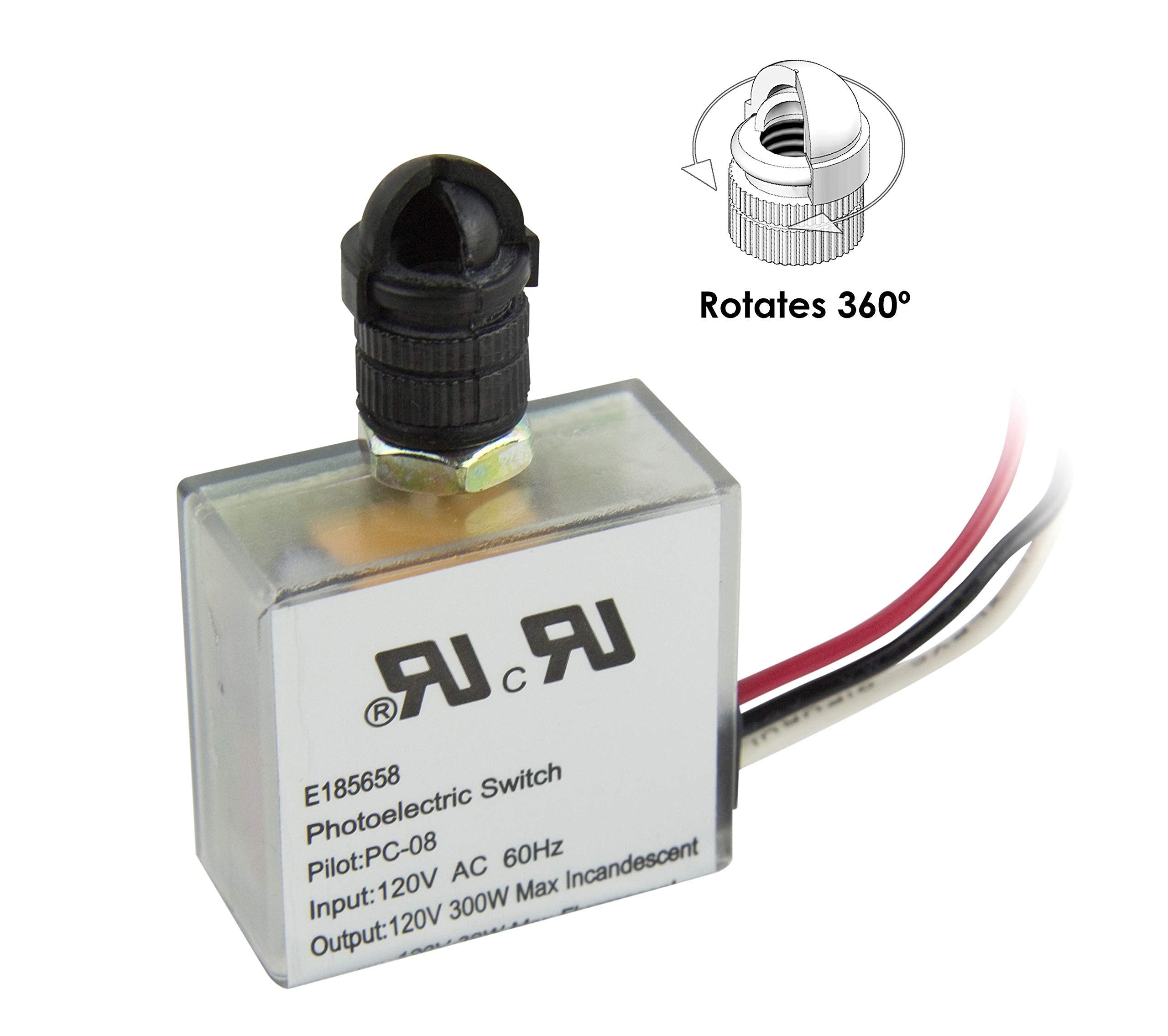 Solus PC-08-KIT Dusk to Dawn Photocell Switch for Incandescent, Fluorescent & LED Lights, White, Single Pack, Optional Swivel Hood