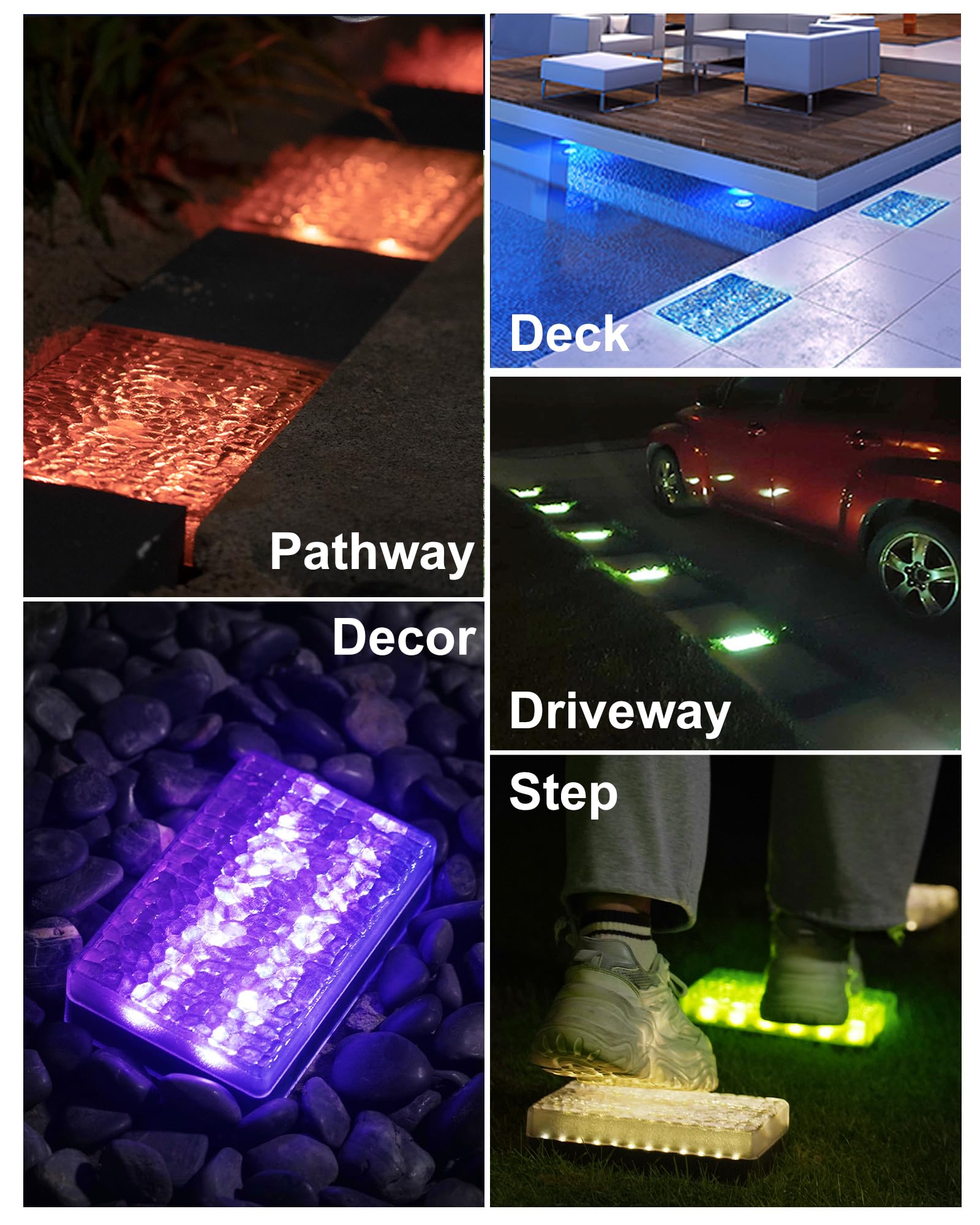 Shonelighting Solar Paver Color Changing Lights, 6X9 Recessed Brick Light, Heavy Duty Ip67 Waterproof Led, Outdoor Lighting For