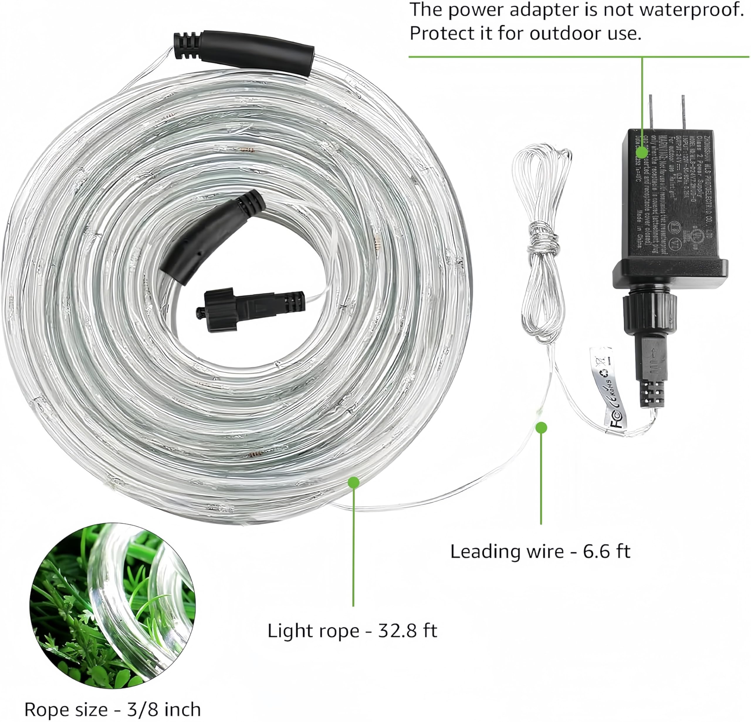 Lighting Ever 33Ft 240 Led Outdoor Rope Lights Cool White 6000K, 24 V Connectable, Waterproof Clear Tube String Lights For Deck Railing, Patio Ground, Garden, Yard Lawn, Flower Bed Landscape, Camping