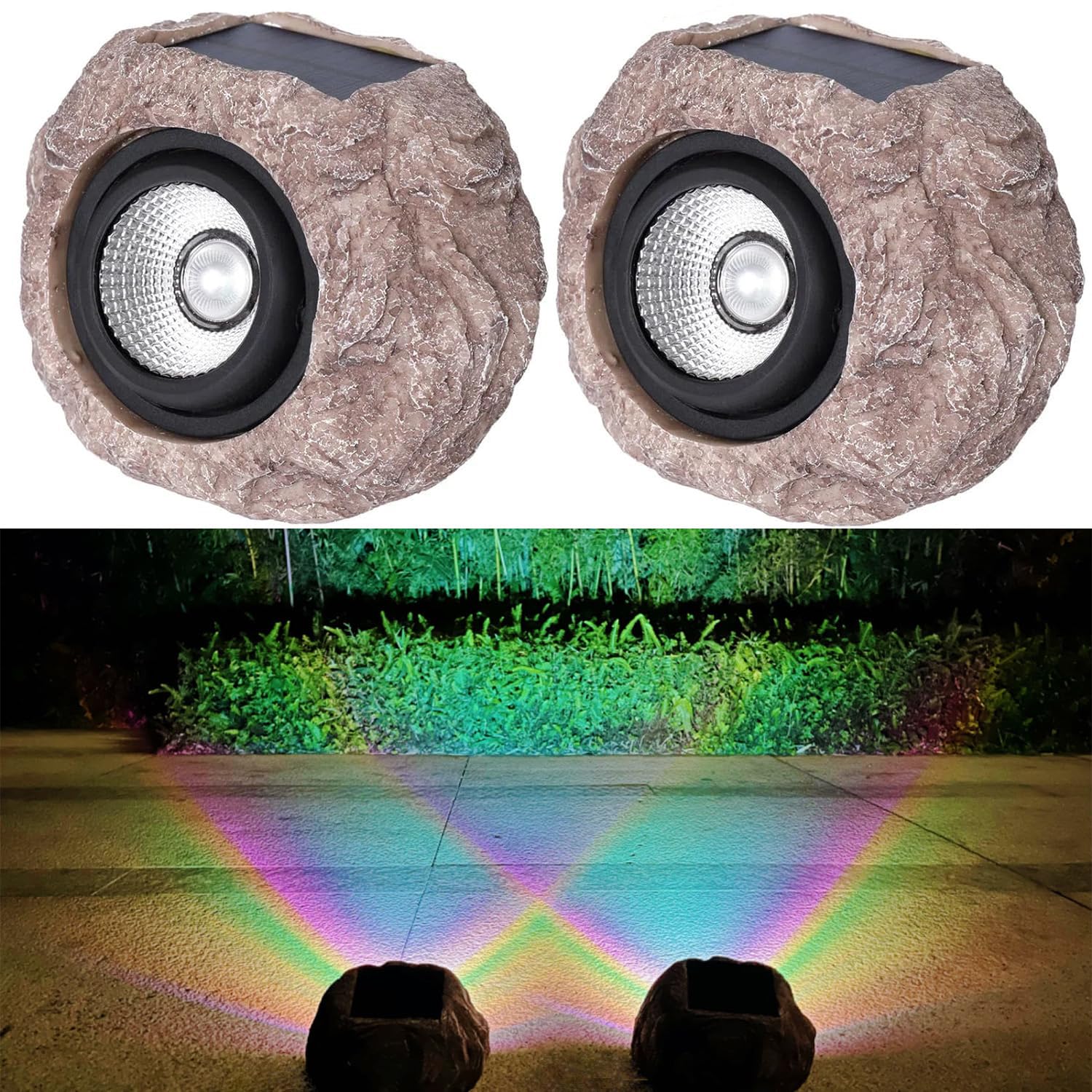Sscdfdc Solar Rock Lights Outdoor Waterproof, 2 Pack Led Colored Garden Solar Landscape Lights, Bright Solar Lights Outdoor Sola