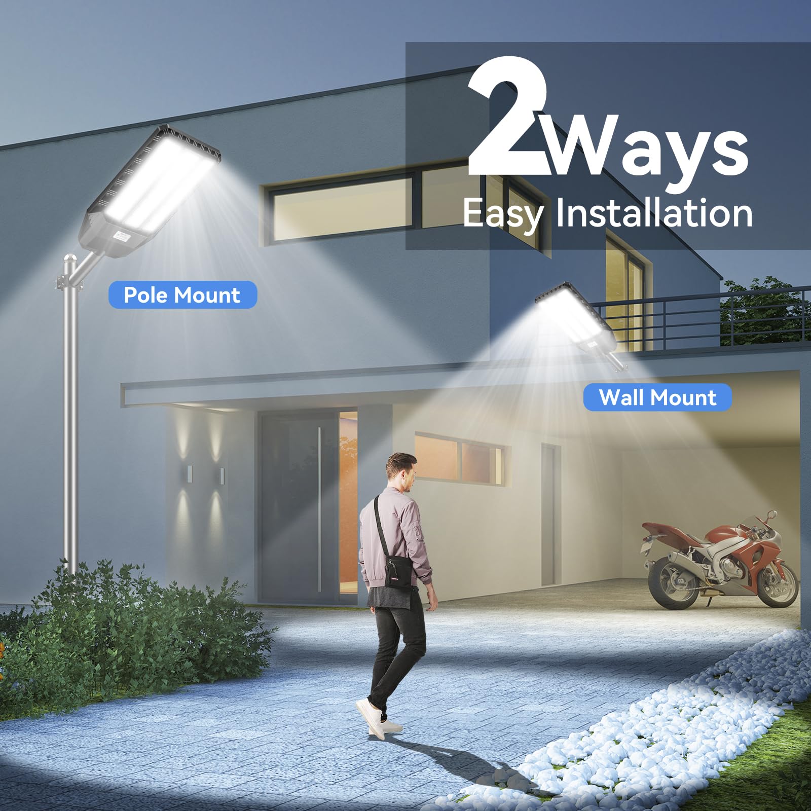 Deepn Solar Street Lights, 7000W, 360000 Lumens, IP67 Waterproof, Motion Sensor, Black, Model SC241, Outdoor Remote Control
