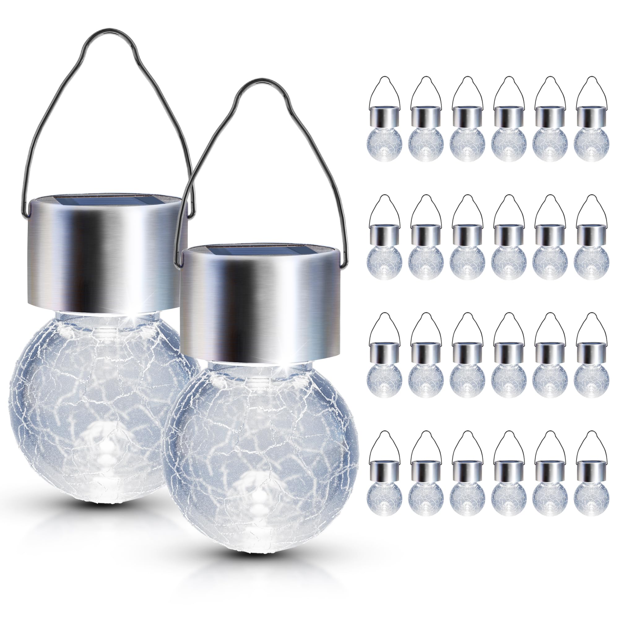 GIGALUMI 24 Pack Solar Outdoor Lights, Solar Hanging Lights for Christmas Decoration-Cracked Glass Solar Lights Outdoor Waterproof for Garden, Yard, Fence, Tree(Cold White)