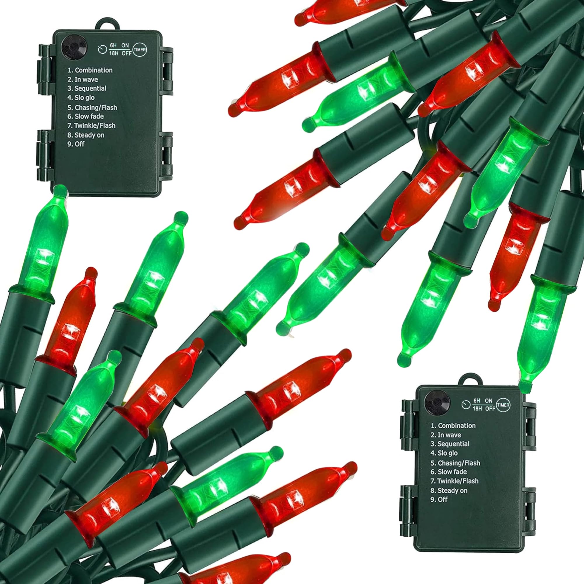 TW SHINE Battery Operated Christmas Lights, 2 Pack Total 100 LED 32 FT Battery Operated String Lights with 8 Modes, Xmas Lights 