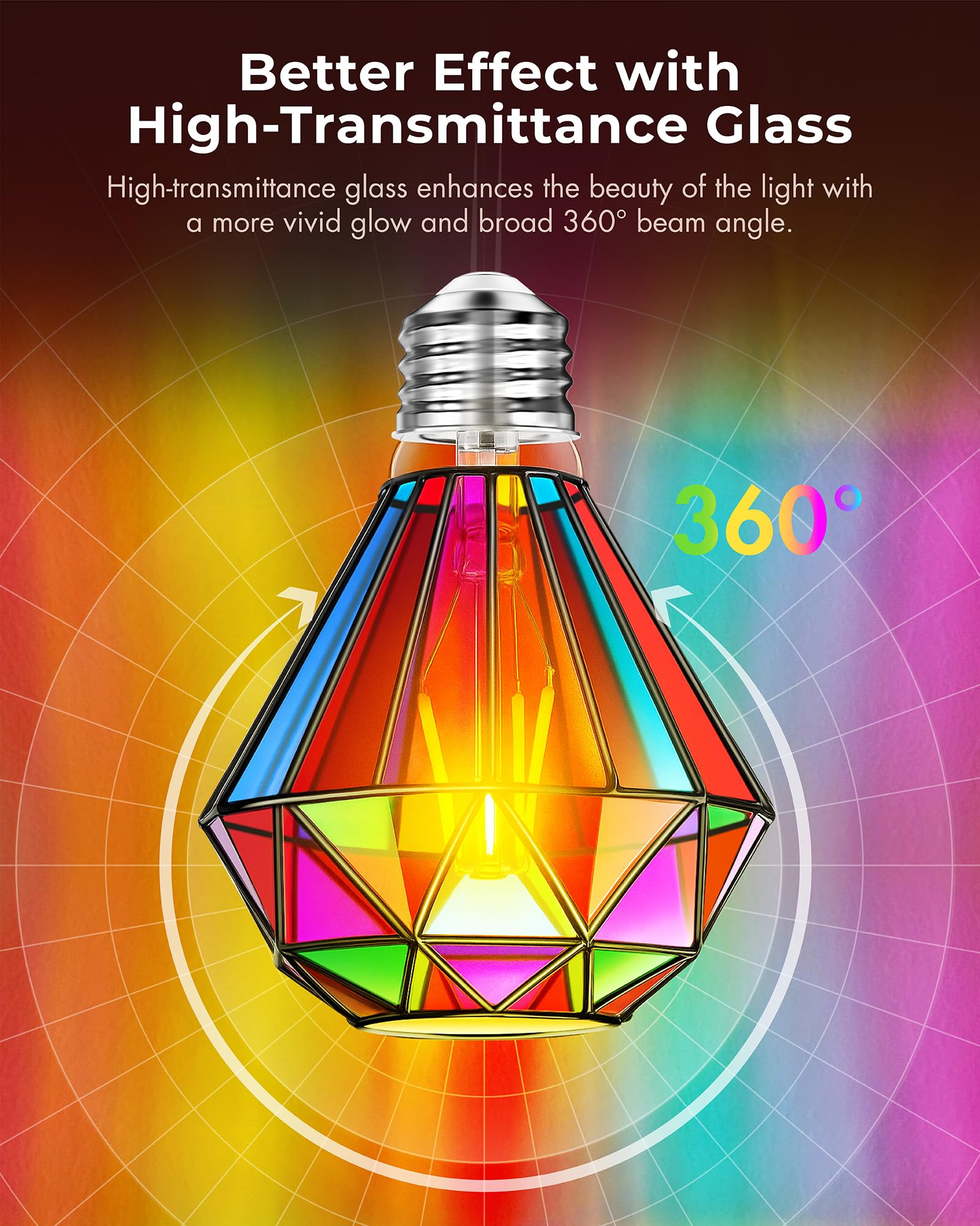 Eternyx Dimmable LED Stained Glass Light Bulb, G95 Model, 3.5W, Hand-discomfort-reducingted, Multicolor for Indoor and Decorative Use