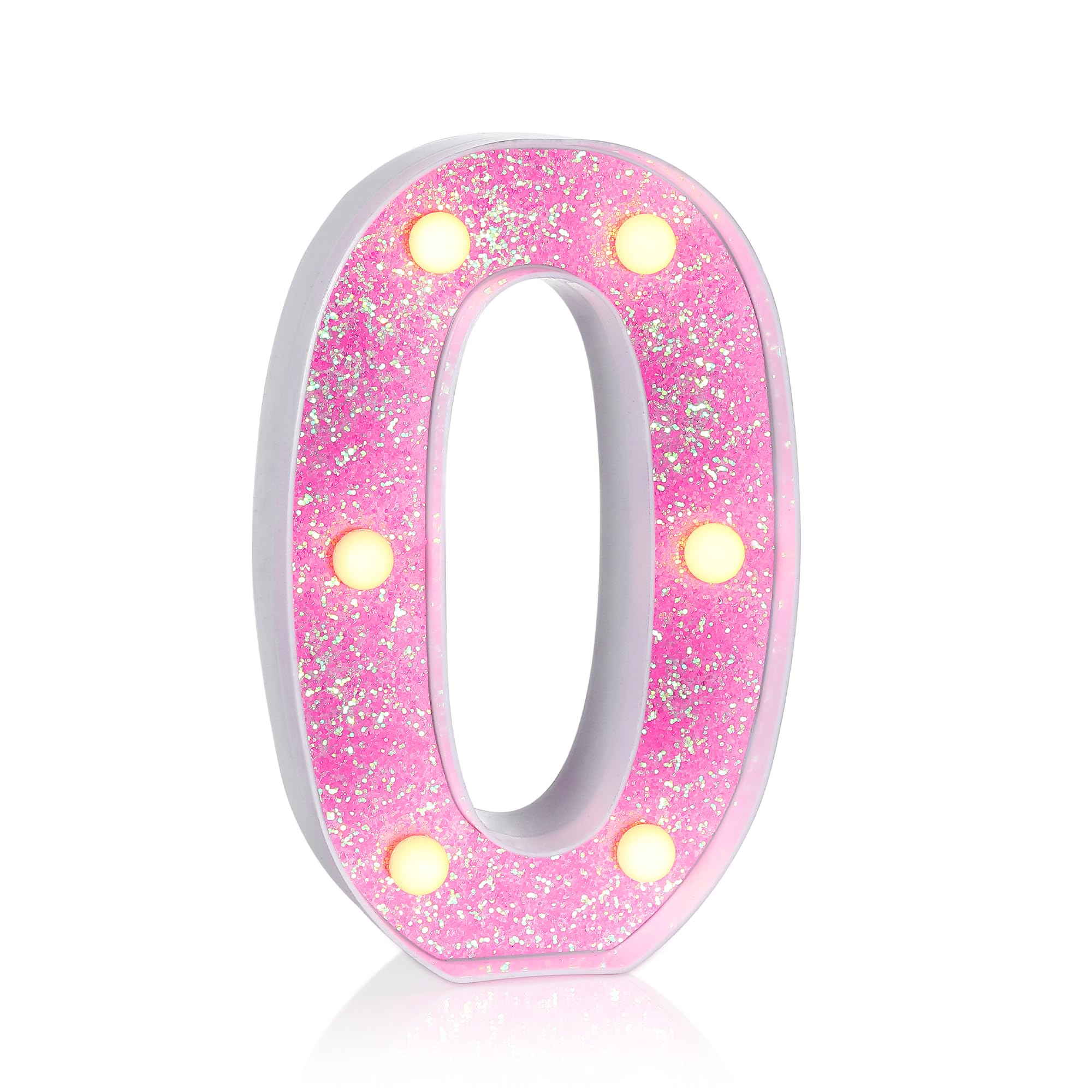 Foaky LED Letter Lights Sign Light Up Pink Letters Glitter Alphabet Letter Sign for Night Light Wedding/Birthday Party Battery Powered Christmas Lamp Girls Gifts ,Number 0,30th 40th Birthday Decorations (0)