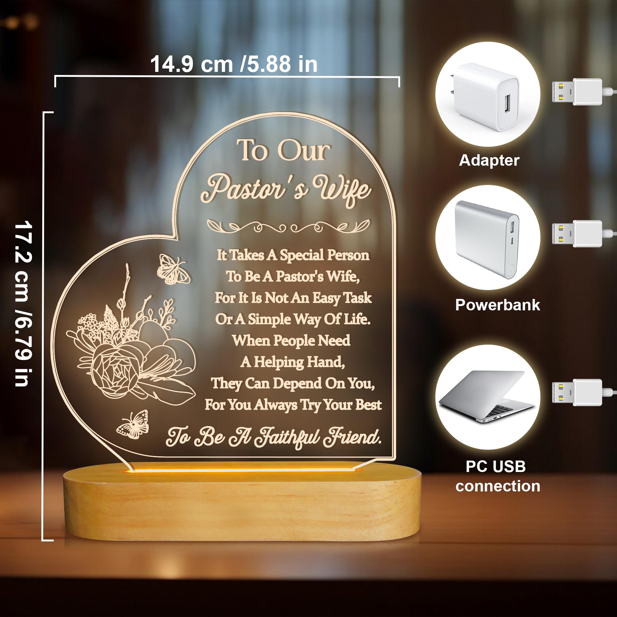 Okiyid Pastors Wife Appreciation Gifts For Women, 3D Illusion Lamp For Preachers Wife Church Gifts, Soft Warm Night Light For Be