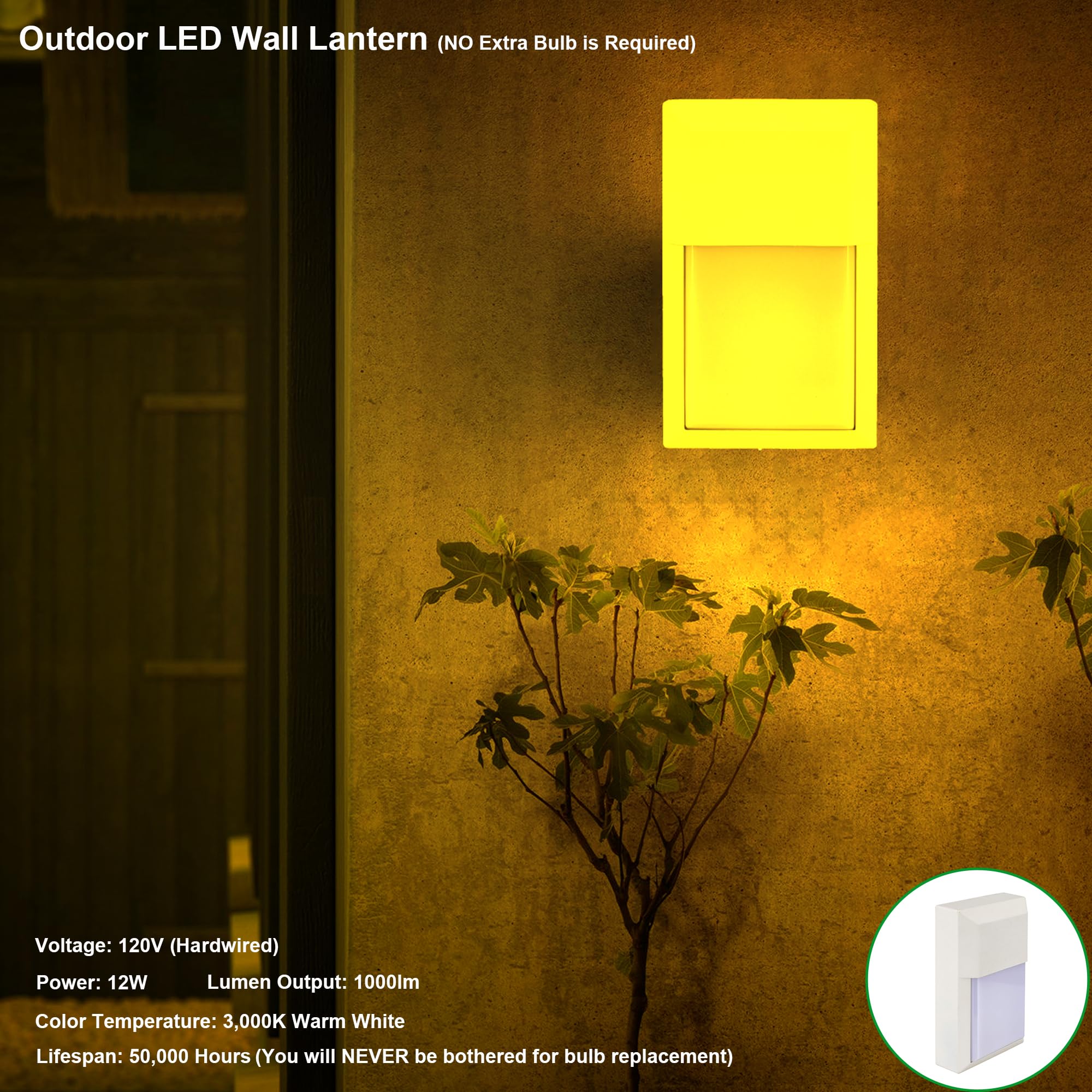 Lit-Path Outdoor Led Wall Lantern  Wall Sconce Lights Porch Lighting Fixture  12W 1000 Lumens  Aluminum Housing Plus Pc  3000K White Finish  2-Pack