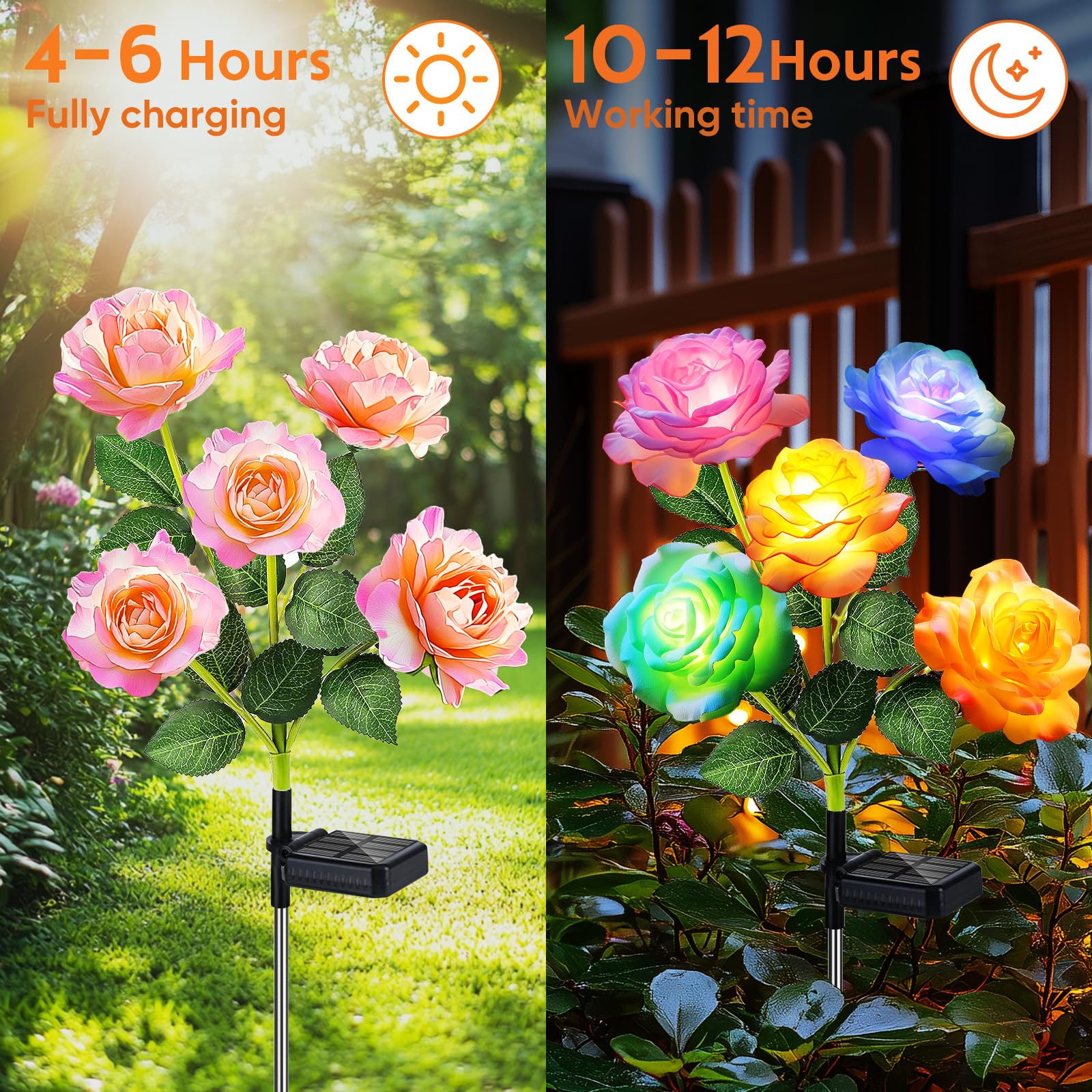 Solar Flowers Lights Outdoor Waterproof: 10 Pack Color-Changing Solar Rose Garden Decor - Decorative Solar Powered Flower Lights For Pathway Yard Cemetery Decorations - Women Gifts For Christmas 2025