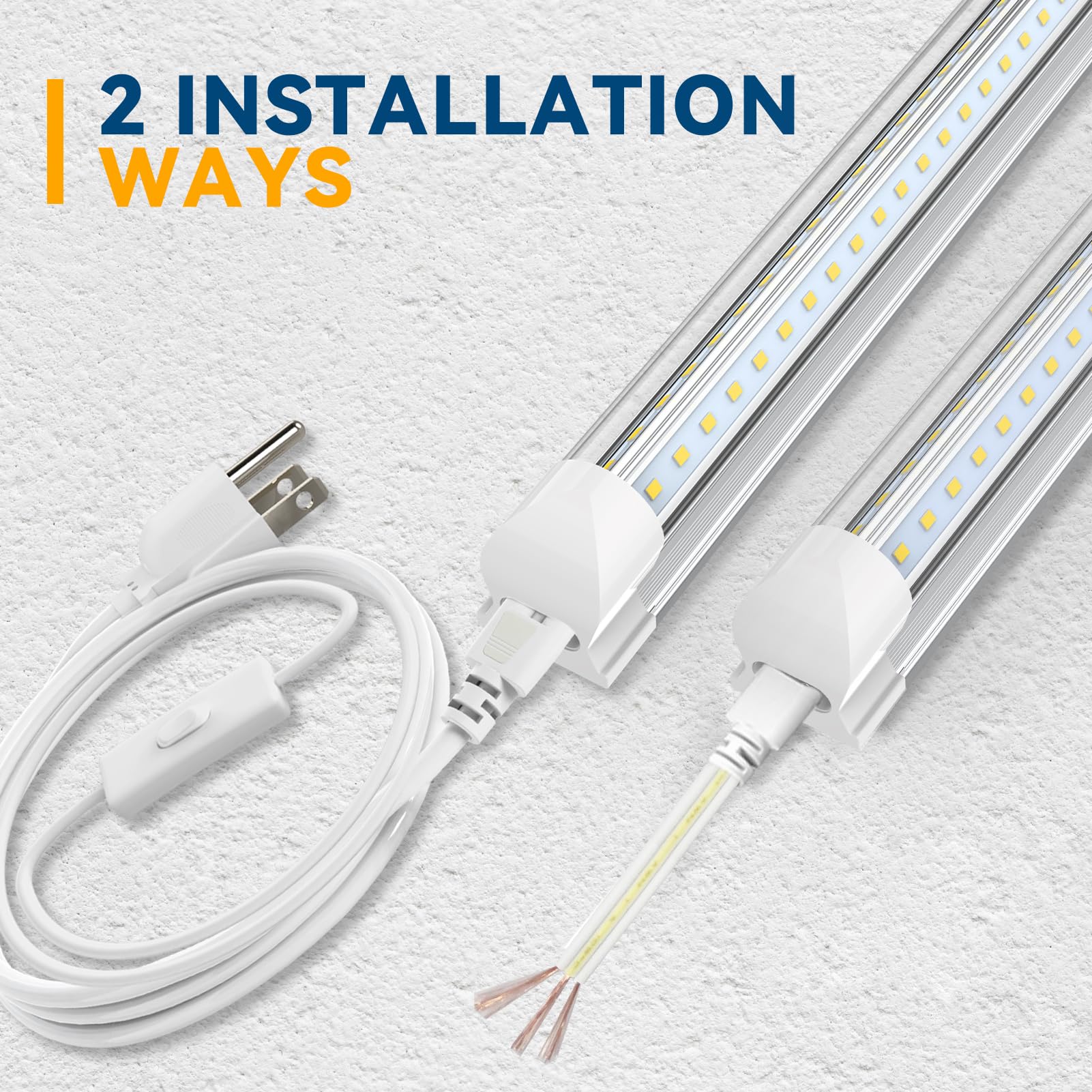 JESLED 8FT LED Shop Lights 10-Pack - 100W 15000LM V-Shape T8 Tubes, Clear Cover, Plug & Play for Garage & Warehouse