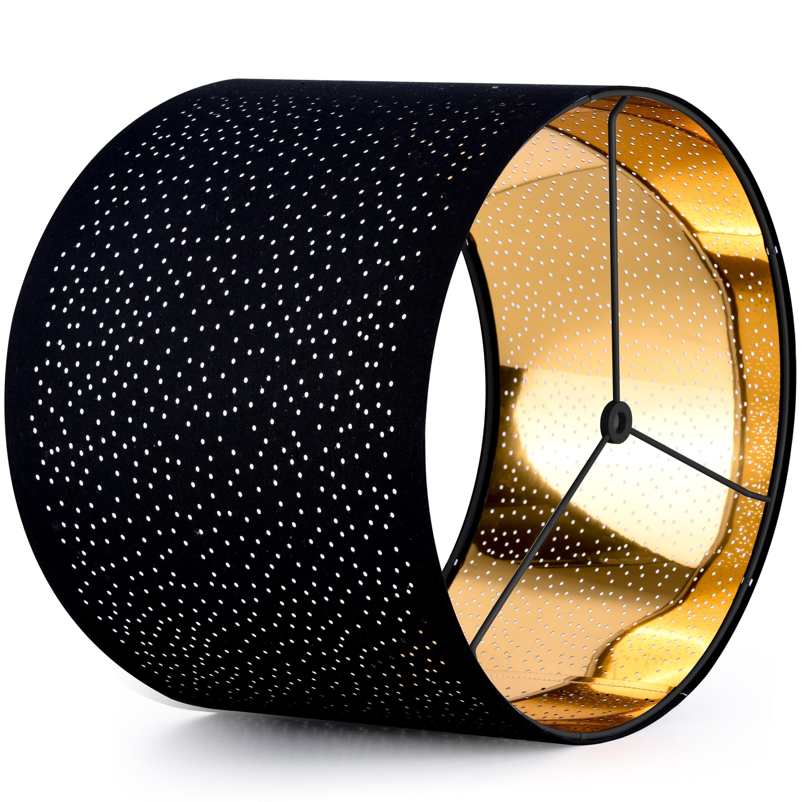 GO&SO Black Drum Lampshade - Laser Drilling Design, 13"x13"x10", Fabric, Model GS5-16-BL-1, Medium Size for Table/Floor/Walls