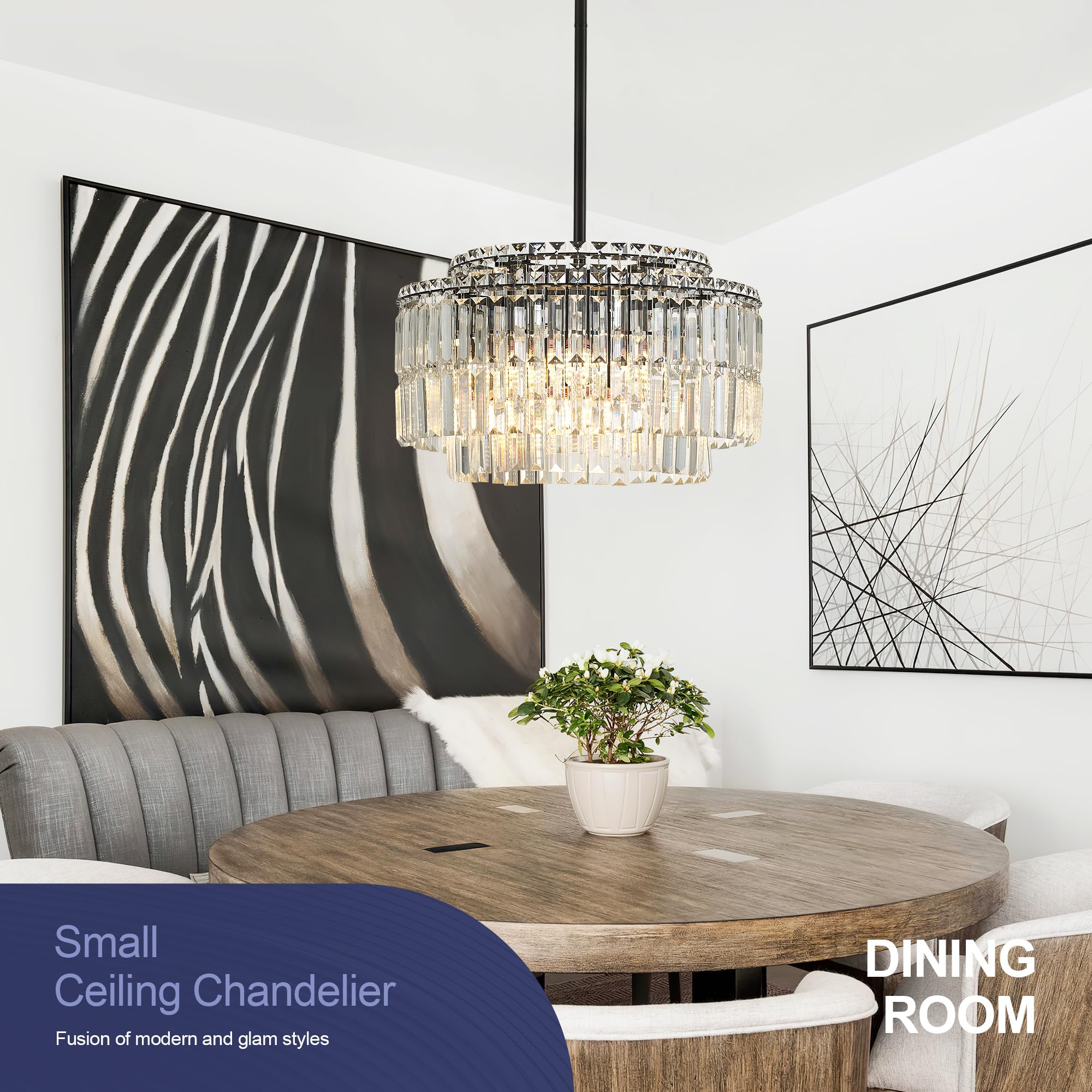 Lighceac Modern 17.6 Black Crystal Chandelier Ceiling Light Fixtures For Dining Room stylish Glam 8-Light Crystal Chandeliers Lighting For Bedroom Entryway Hallway Living Room Kitchen Island Foyer