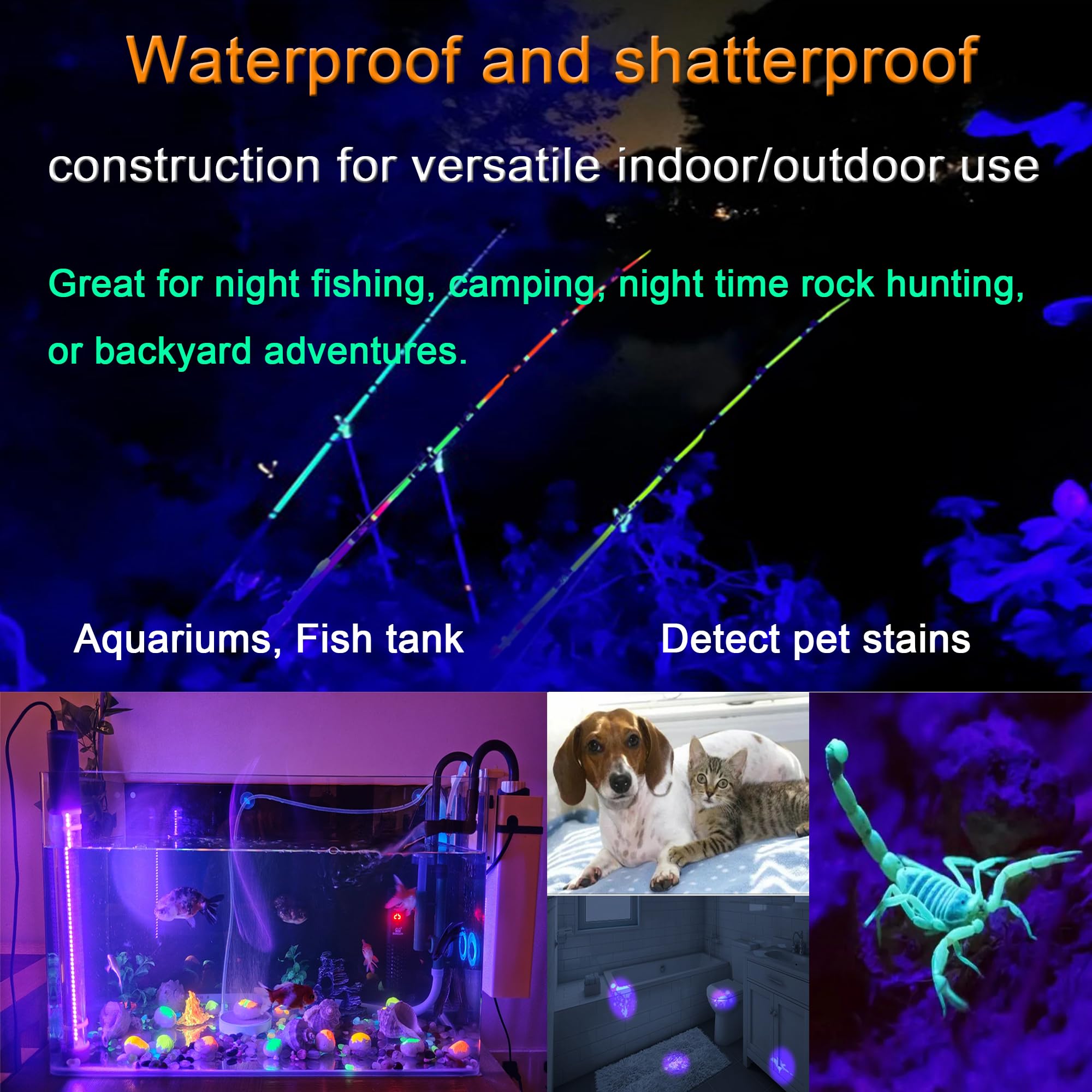 TITO Rechargeable Black Light Bar, UVA 395nm, Waterproof, Portable, 2 Pack, Fluorescent, Model TITO-BL-T10R