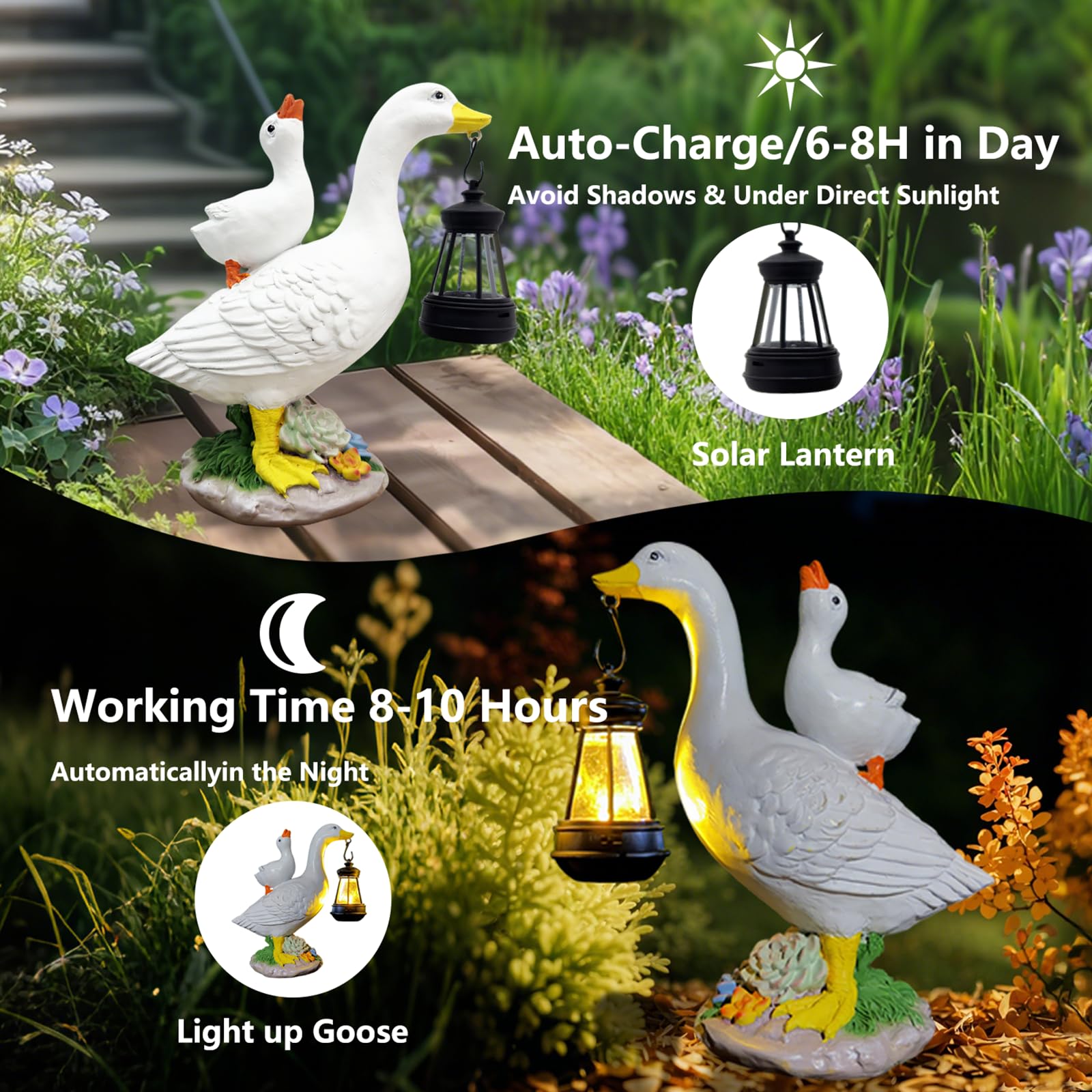 QCF Solar Garden Porch Goose Statues Decor,Outdoor Resin Figurines Light for Yard Patio Lawn,Garden Decorations Gifts for Mom