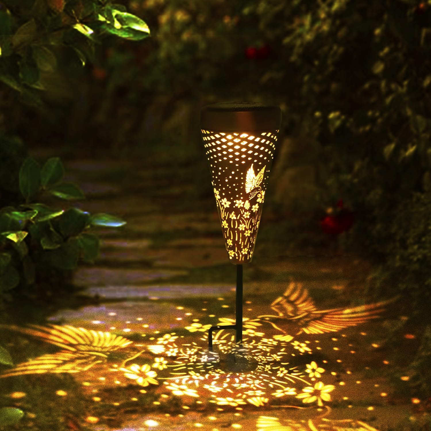 Dibieecn 4 Pack Hummingbird Solar Pathway Lights Outdoor,Metal Garden Decorations Outdoor Lights With Patterns And Warm Light,Wa
