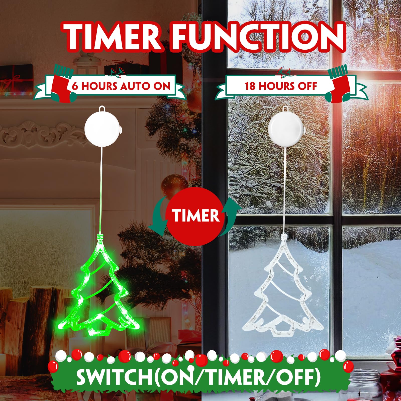 Danli Christmas Decorations 3Pcs Christmas Window Lights Battery Operated Christmas Tree Lights With Suction Cup For Christmas Window Decorations Fireplace New Year,Green