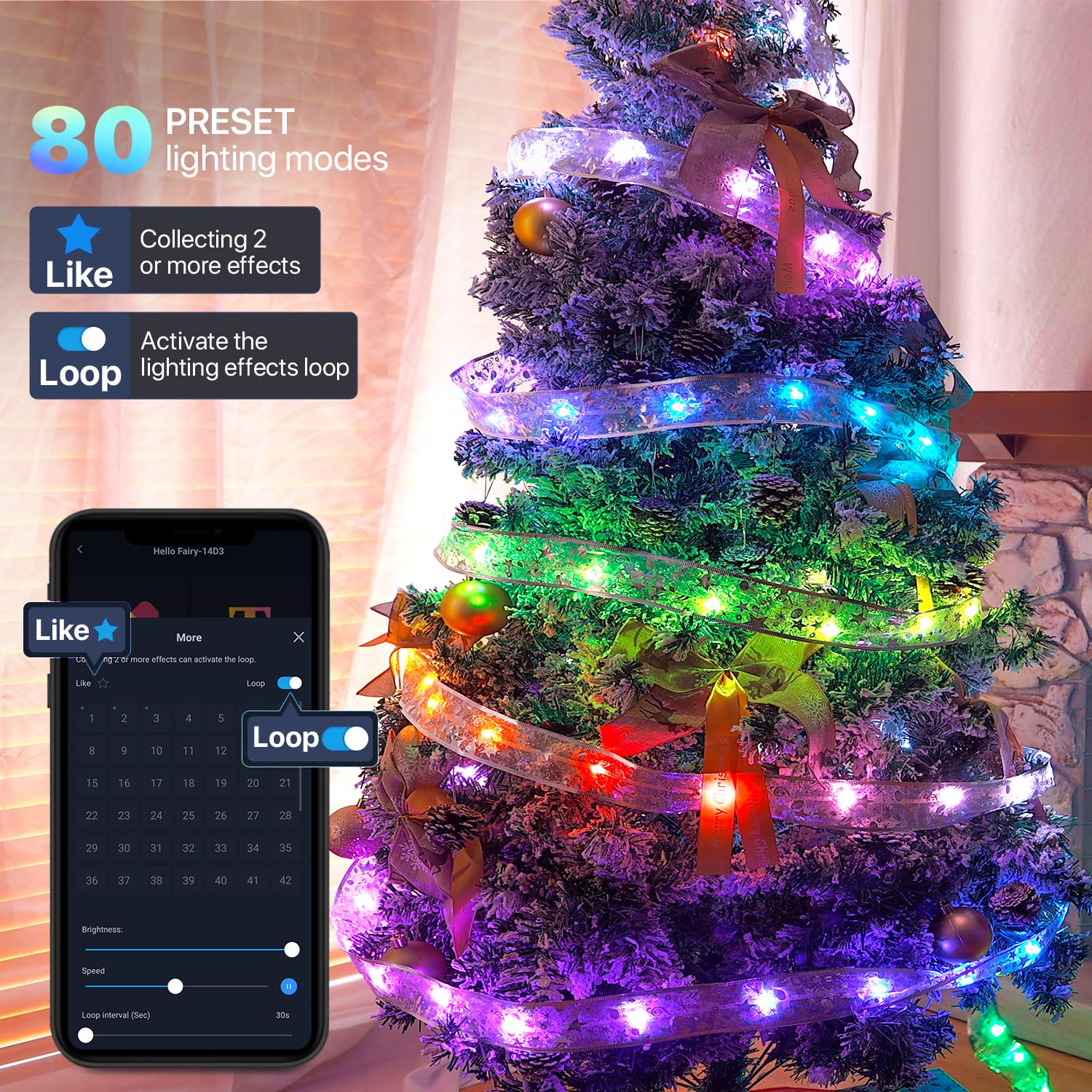 33Ft Smart Christmas Tree Ribbon String Lights, 80 Modes Colors Changing Ribbon Light For Christmas Tree, App & Remote Control, Sync Musical, Timer, Usb (Silver With Multicolor)