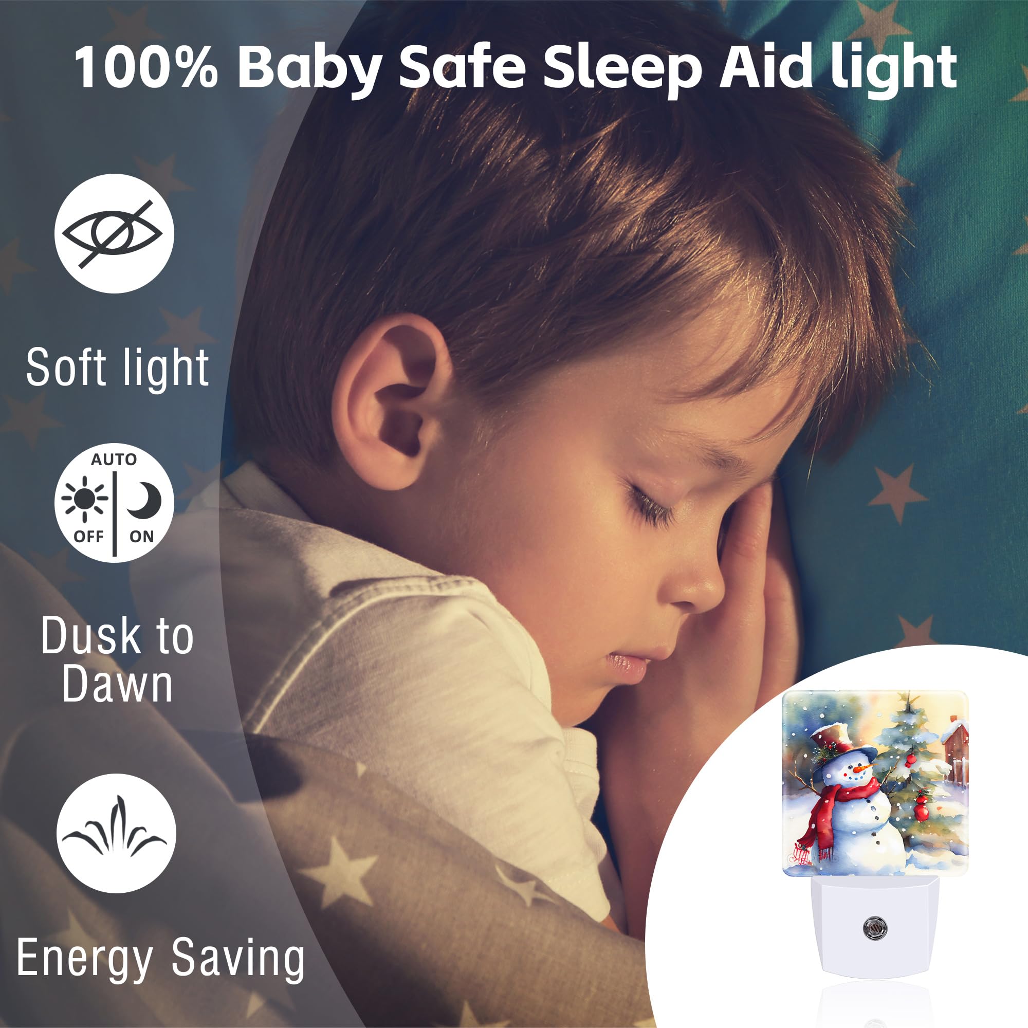 Cute Snowman With Christmas Tree Night Light Plug Into Wall, Winter Holiday Snowman Dusk To Dawn Night Light Plug In,0.5W Energy