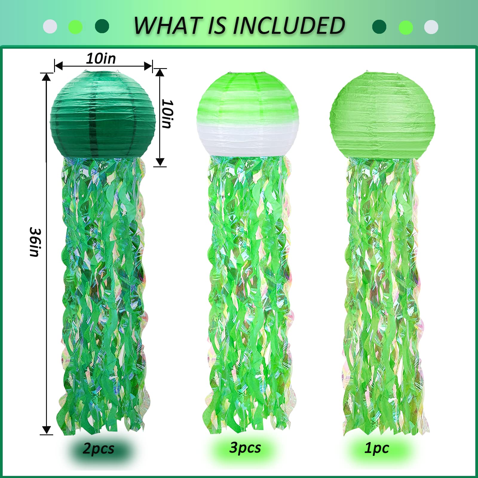 Meiduo 6 Packs Jellyfish Paper Lanterns Hanging Mermaid Wishes Lantern Gradient Green Mint Green Ocean Theme Party Supplies Grea