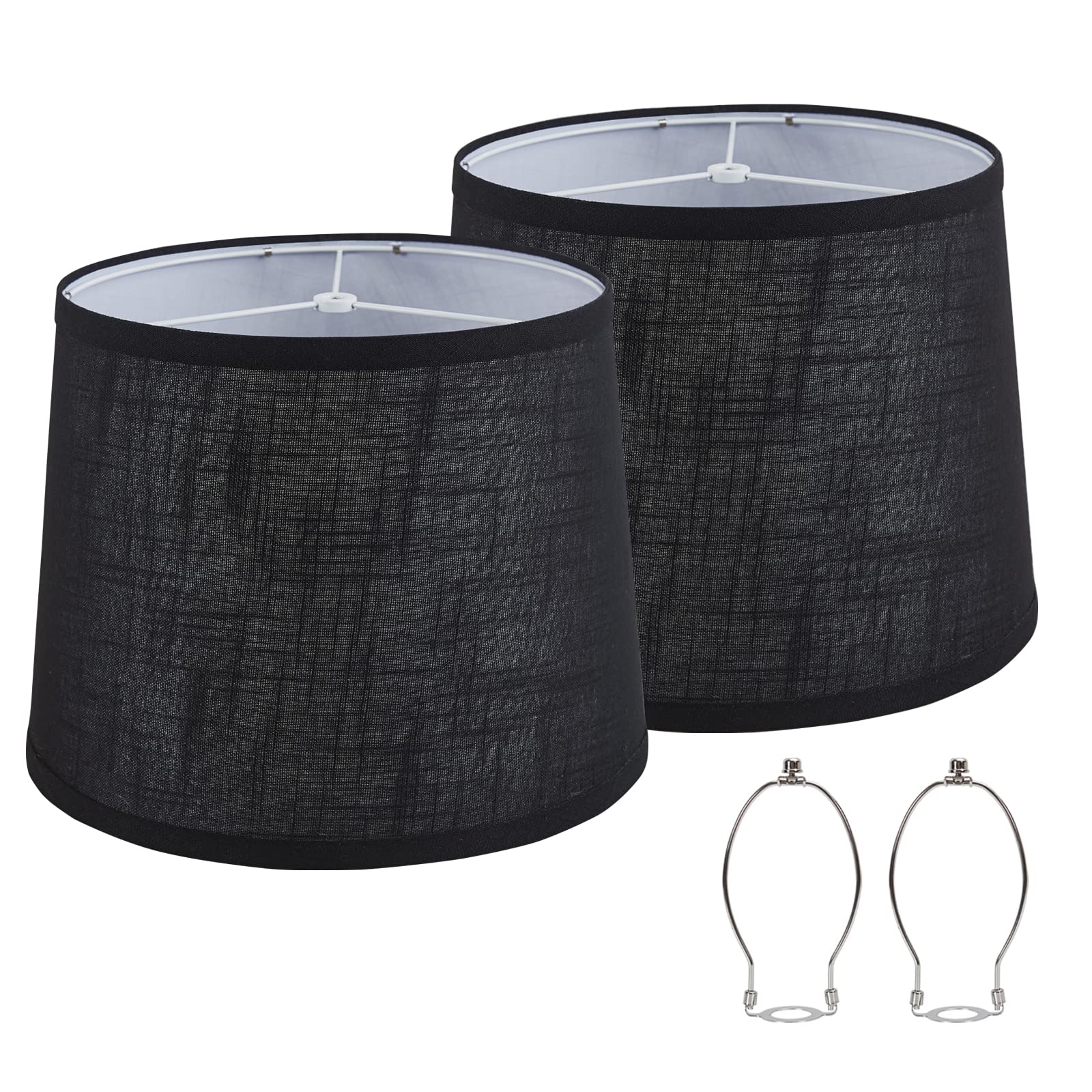 Luvkczc Black Fabric Drum Lampshades Set Of 2, 13 Top X 11 Bottom X 10 High, Includes Harp Holder, Model L-31005