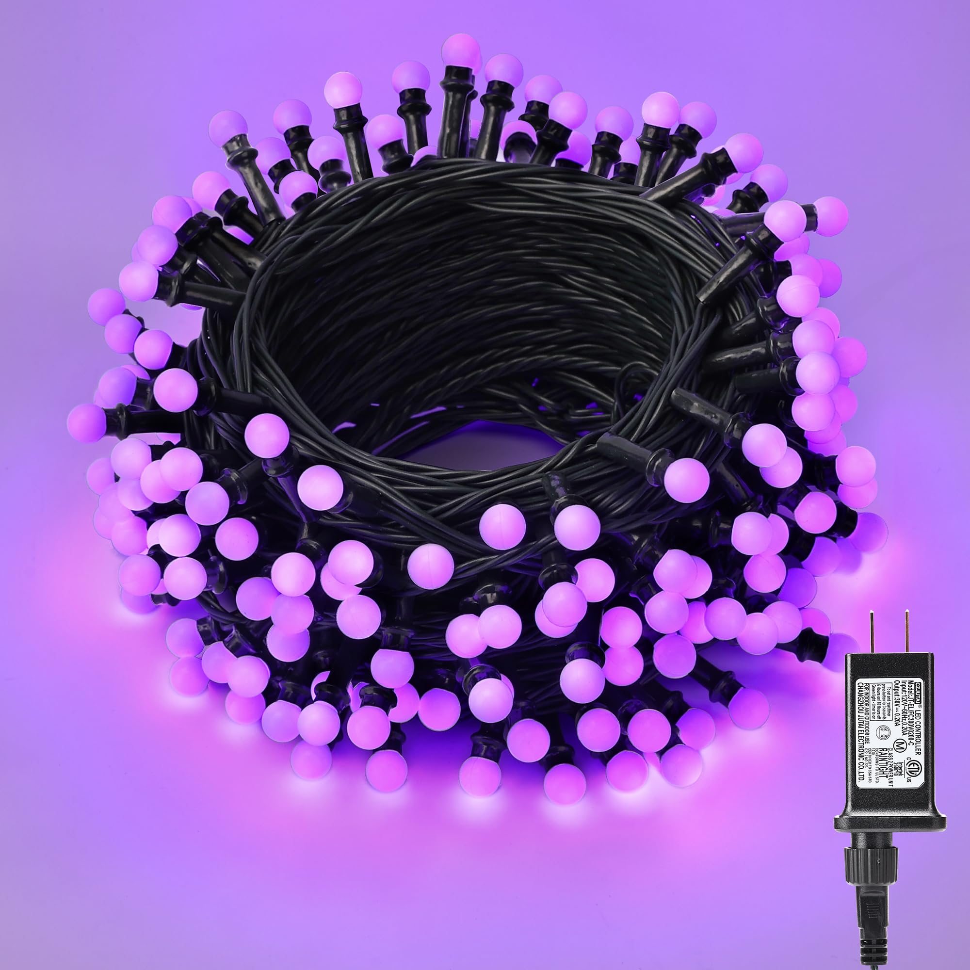 Brizled Purple Halloween Lights, 200 LED String Lights, 66ft, 8 Modes, Timer, Outdoor/Indoor, Model FT4-200PCL-30