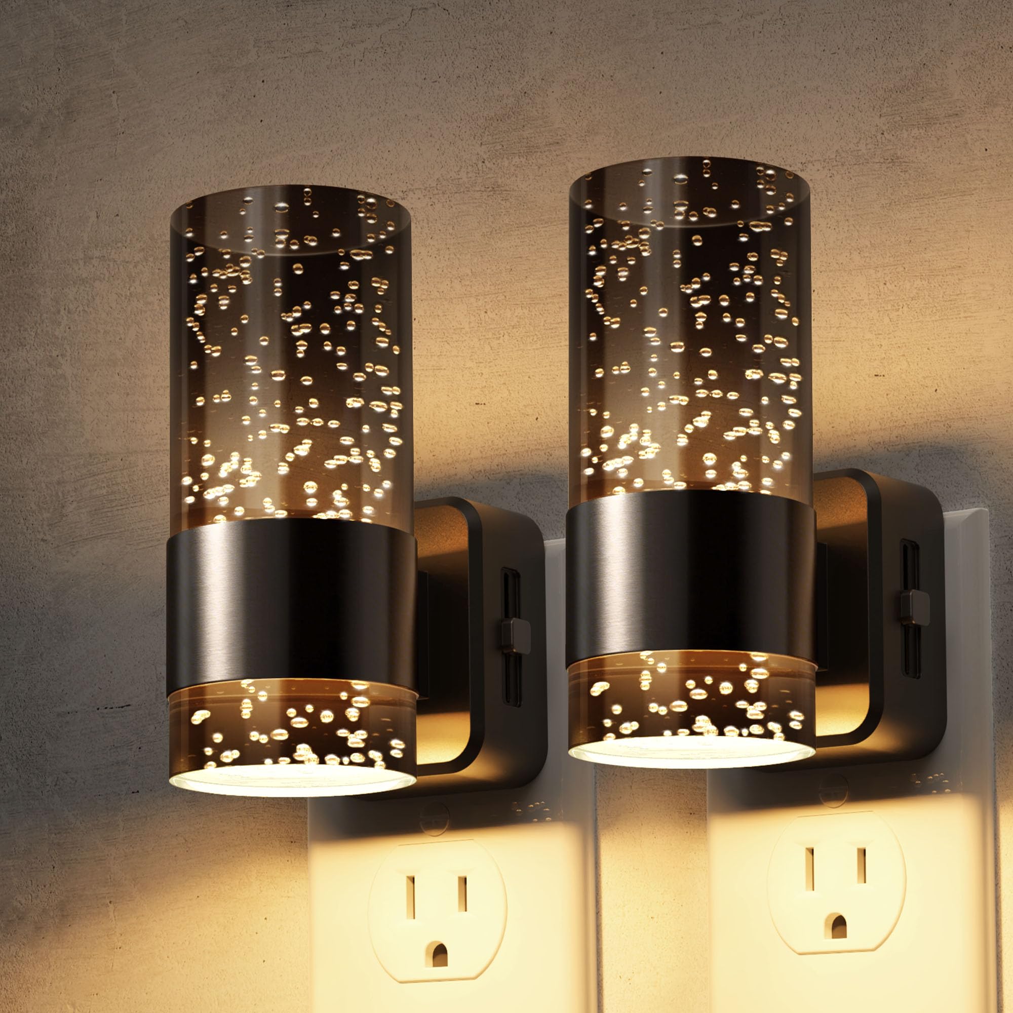 L LOHAS LED Night Lights Plug into Wall  2 Pack Acrylic Bubble Night Light Dimmable Nightlight with 0-100 LM  3000K Plug in Night Light with Dusk to Dawn Sensor  for Bathroom Hallway Bedroom