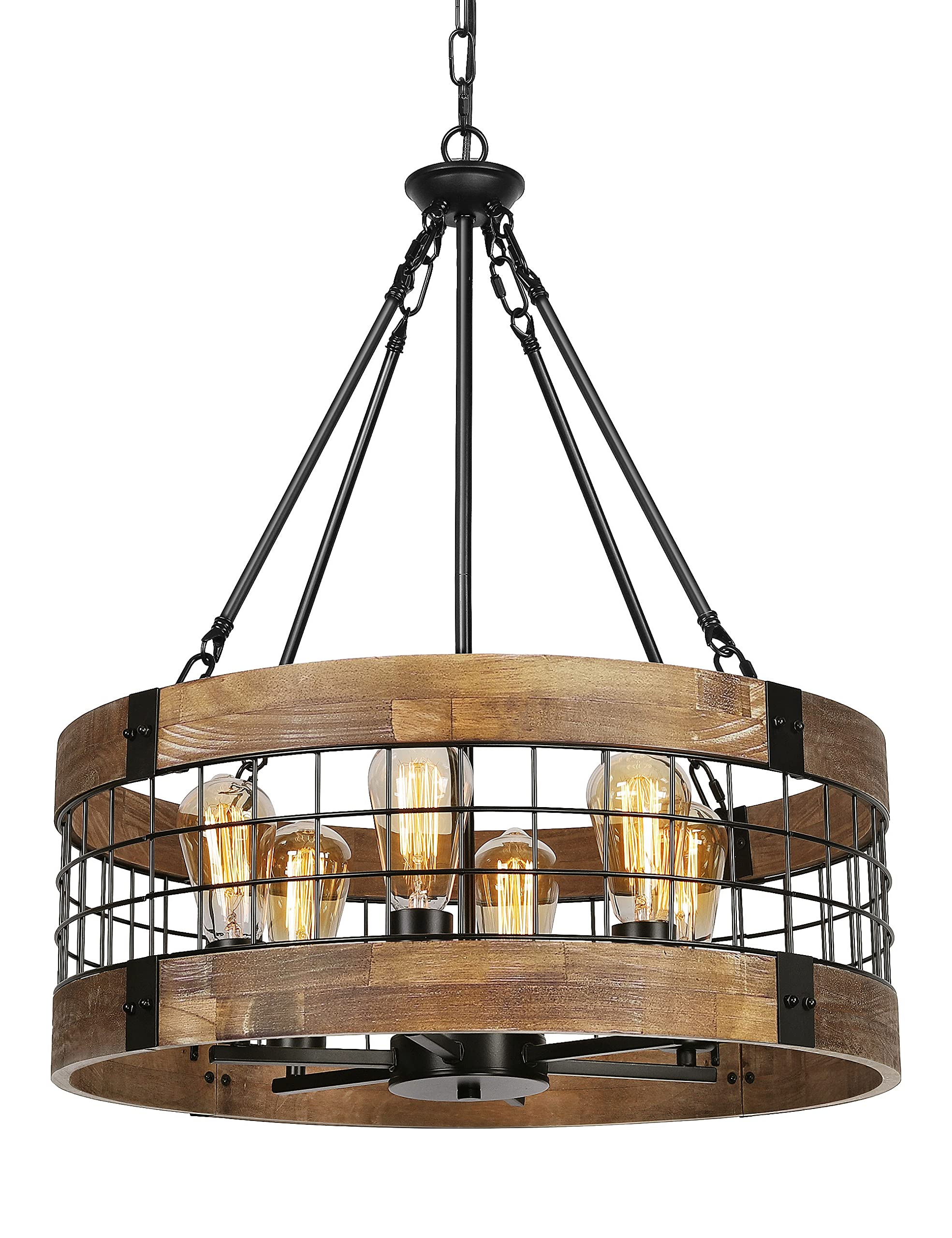 ACNKTZ 6-Light Farmhouse Chandelier for Entryway, Rustic Dining Room Light Fixtures, Industrial Drum Hanging Lighting for Kitche