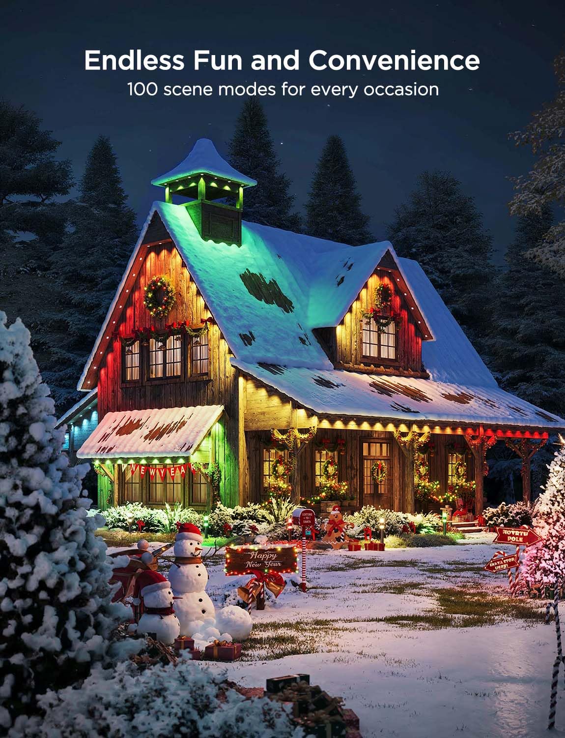 Govee 100ft RGBIC Outdoor Lights, IP67 Waterproof, 72 LEDs, Works with Alexa & Google Assistant, White, Model H705E