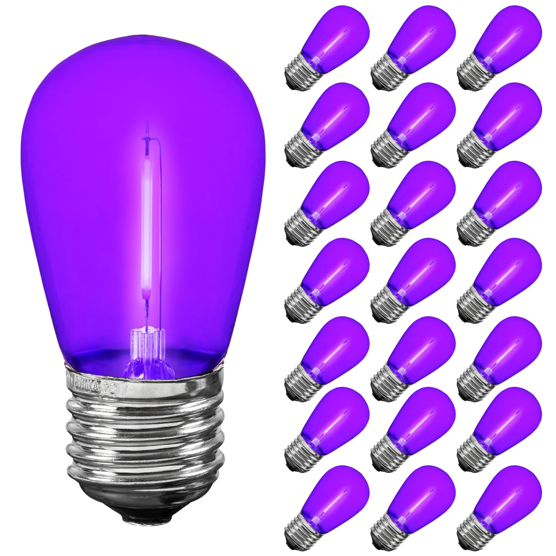 Novelty Lights S14 LED Replacement Bulbs, Shatterproof Plastic, 5 Pack, Purple, E26 Base, 30,000-Hour Lifespan