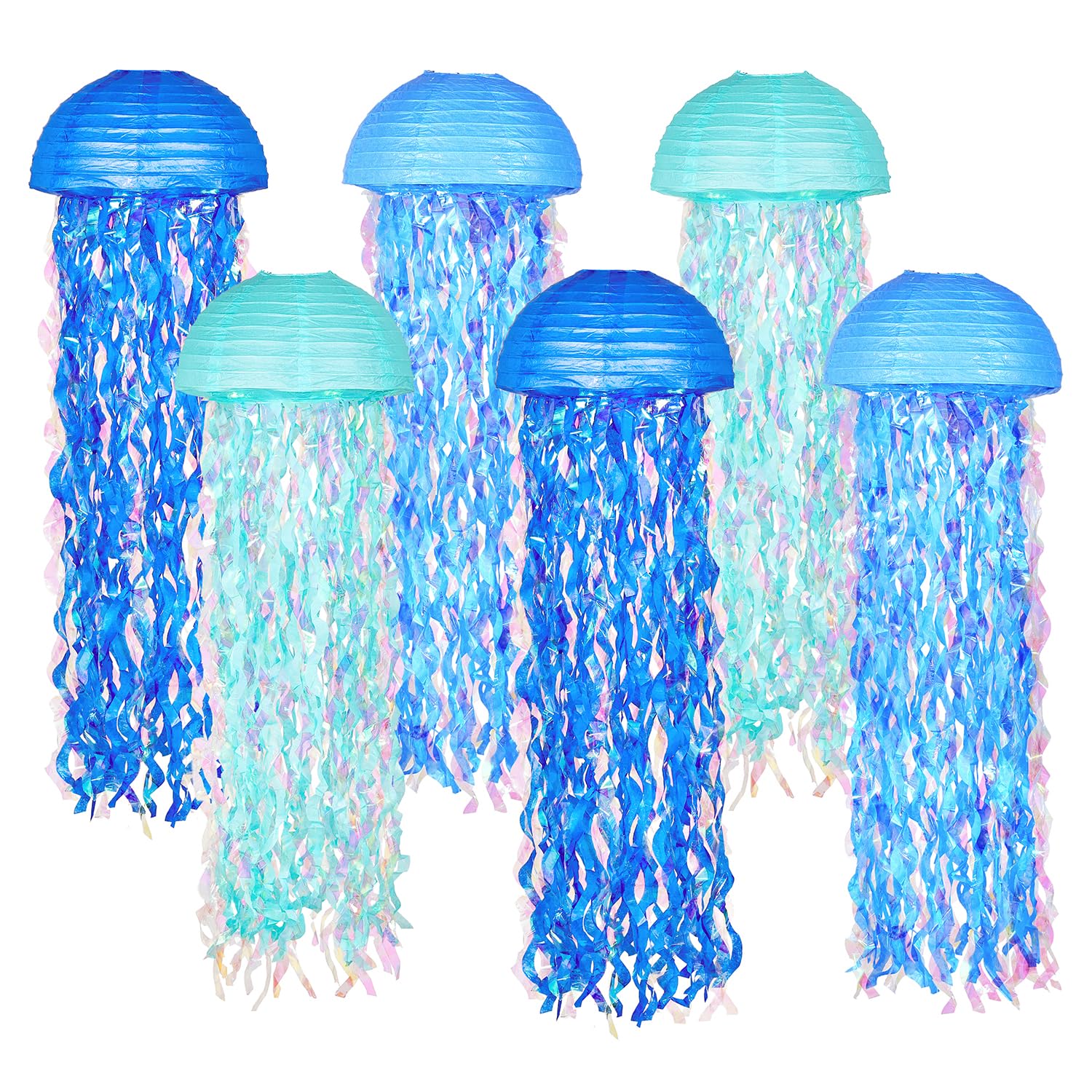 OBXT 10'' Blue Hanging Jellyfish Paper Lanterns - Under The Sea Party & Mermaid Birthday Decorations, Baby Shower, Nautical Even